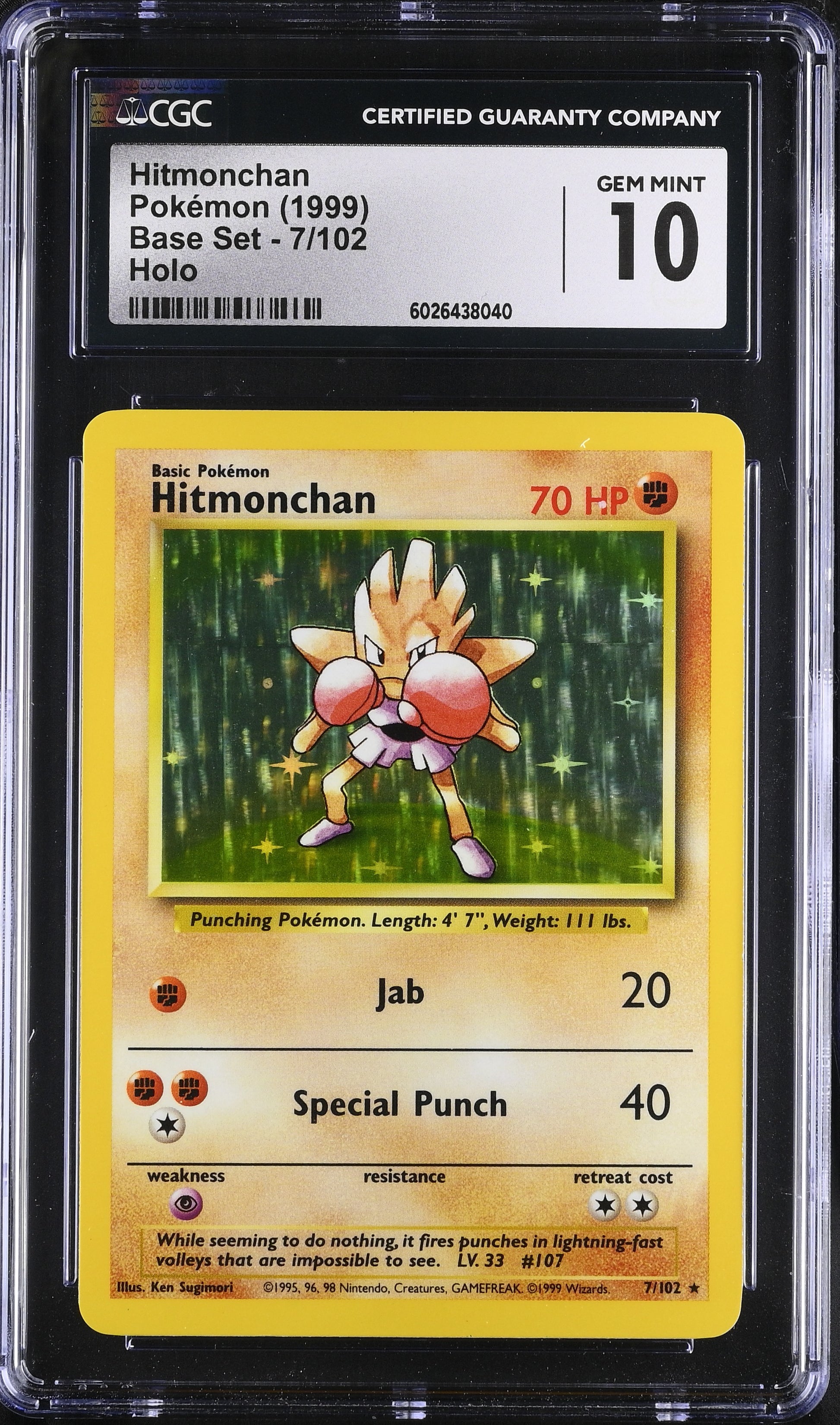 Hitmonchan 7/102 1999 Base Set CGC 10 6026438040