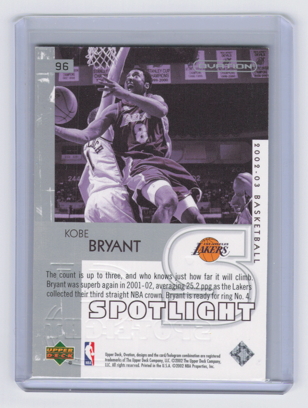 2002 Upper Deck Ovation Kobe Bryant #96 Spotlight 1877/1999