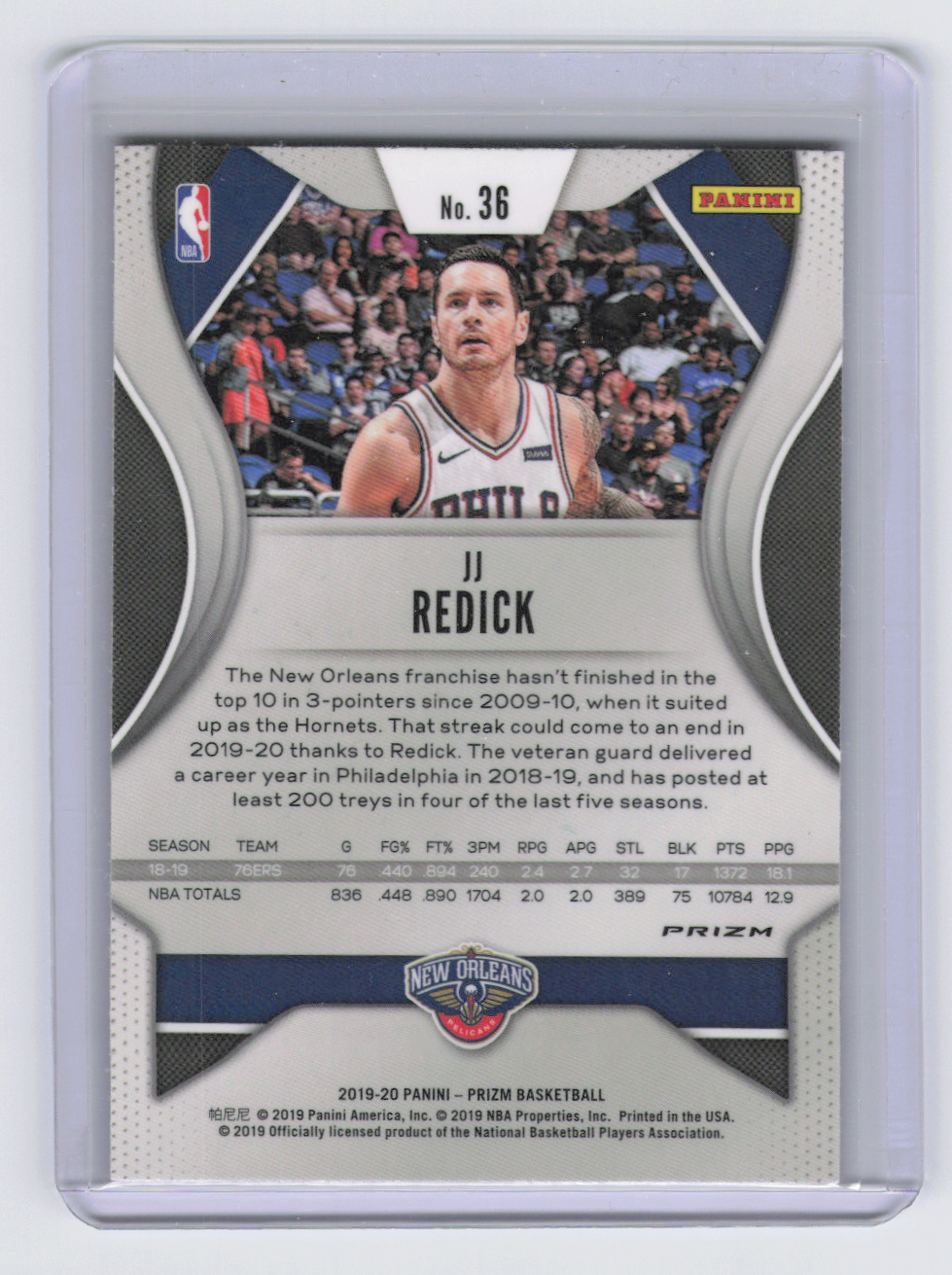 2019 Panini Prizm JJ Redick #36 Tiger Stripe