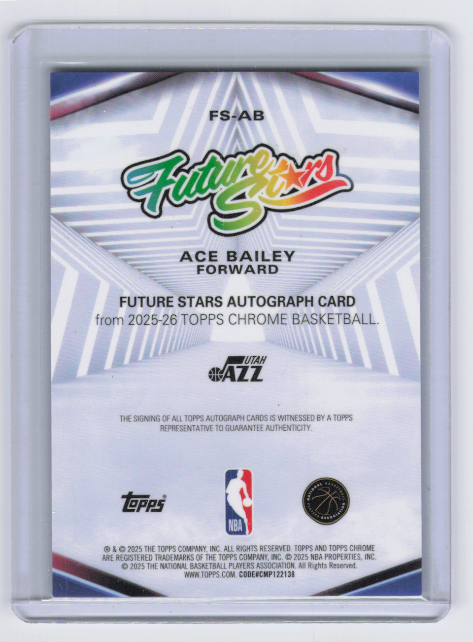 2025 Topps Chrome Basketball Ace Bailey #FS-AB Auto RC