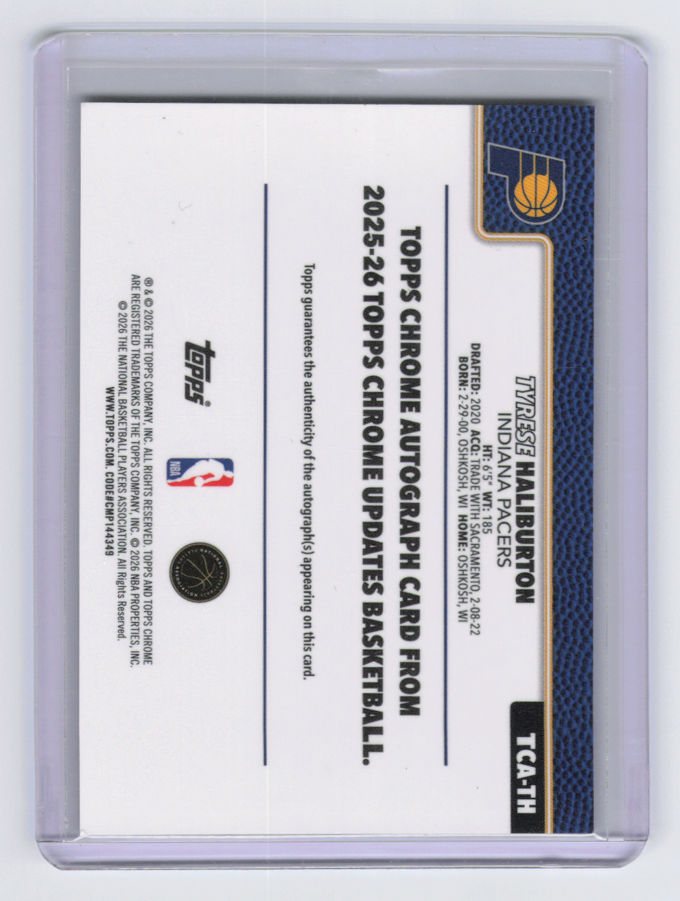2026 Topps Chrome Basketball Tyrese Haliburton #TCA-TH Auto