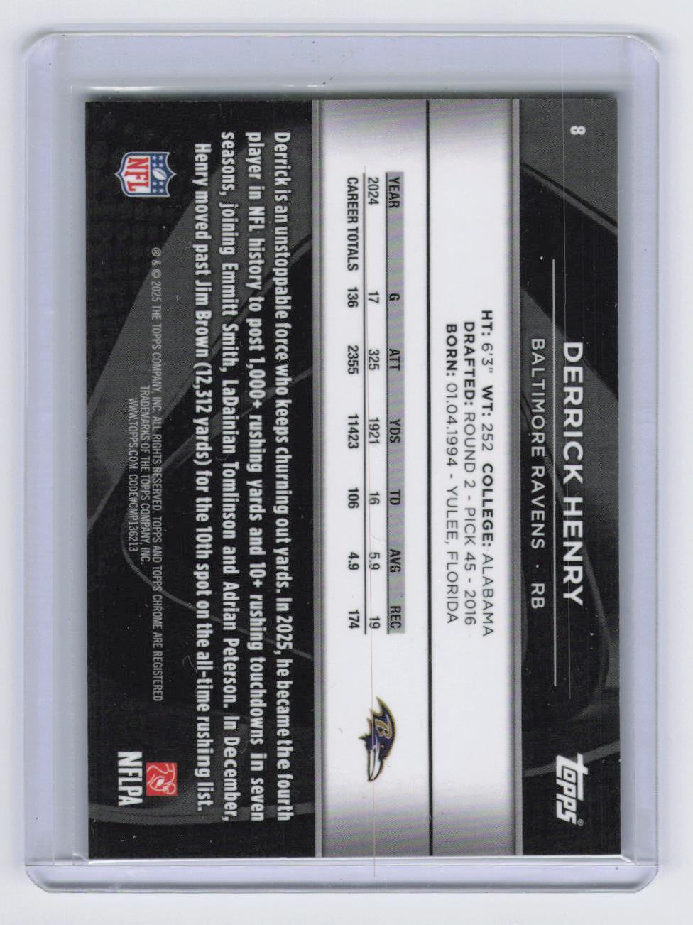2025 Topps Chrome Black Derrick Henry #8 Gold 44/50