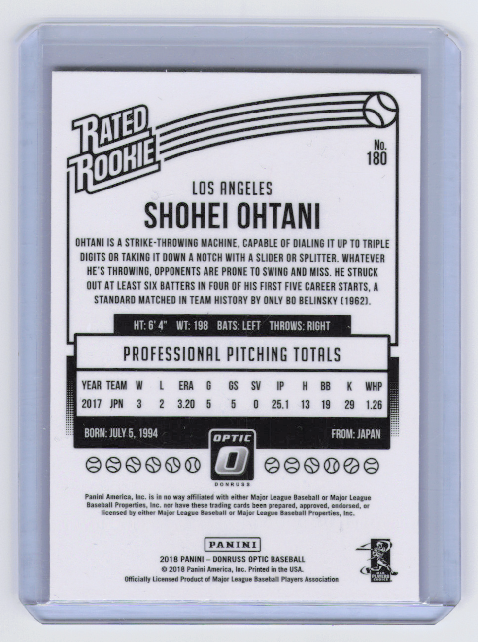 2018 Panini Donruss Optic Shohei Ohtani #180