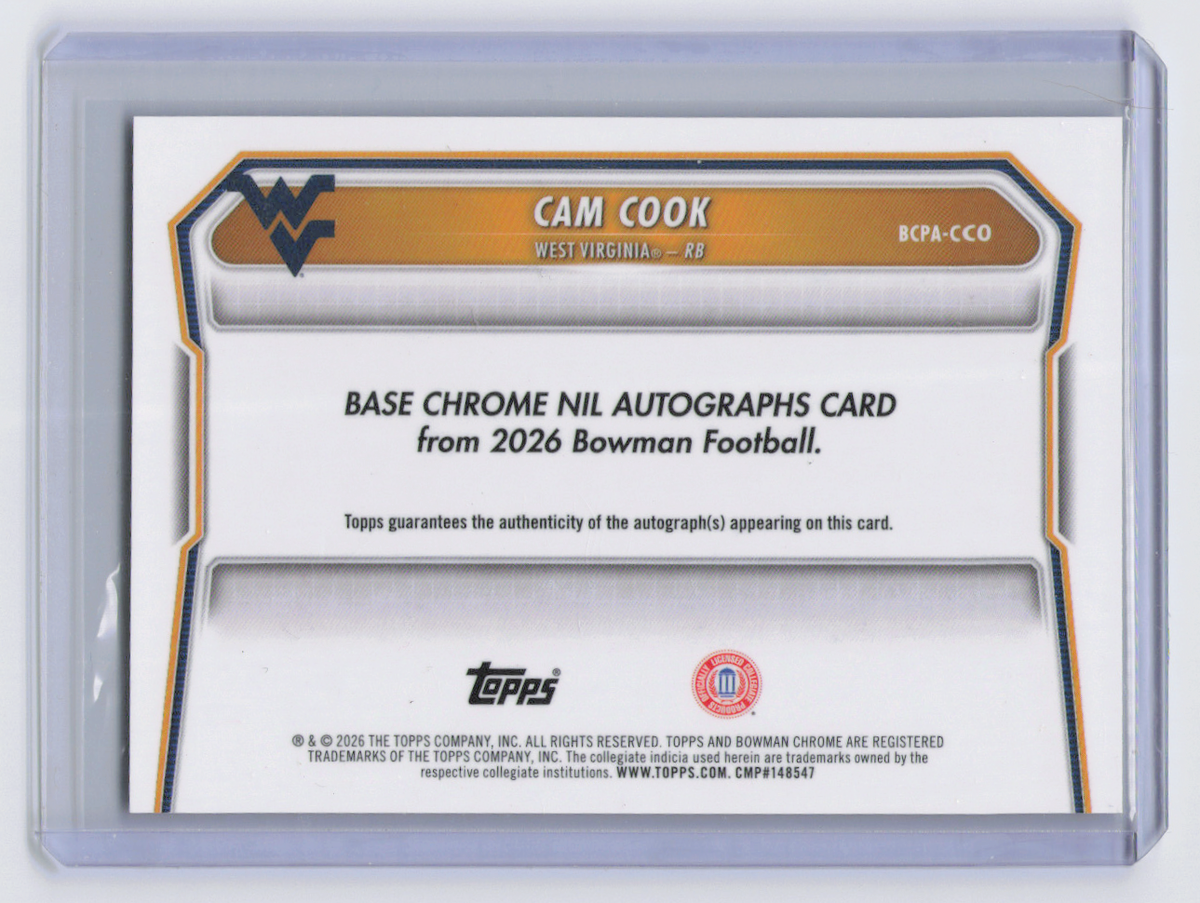 2026 Bowman Chrome University Football Cam Cook #BCPA-CCO