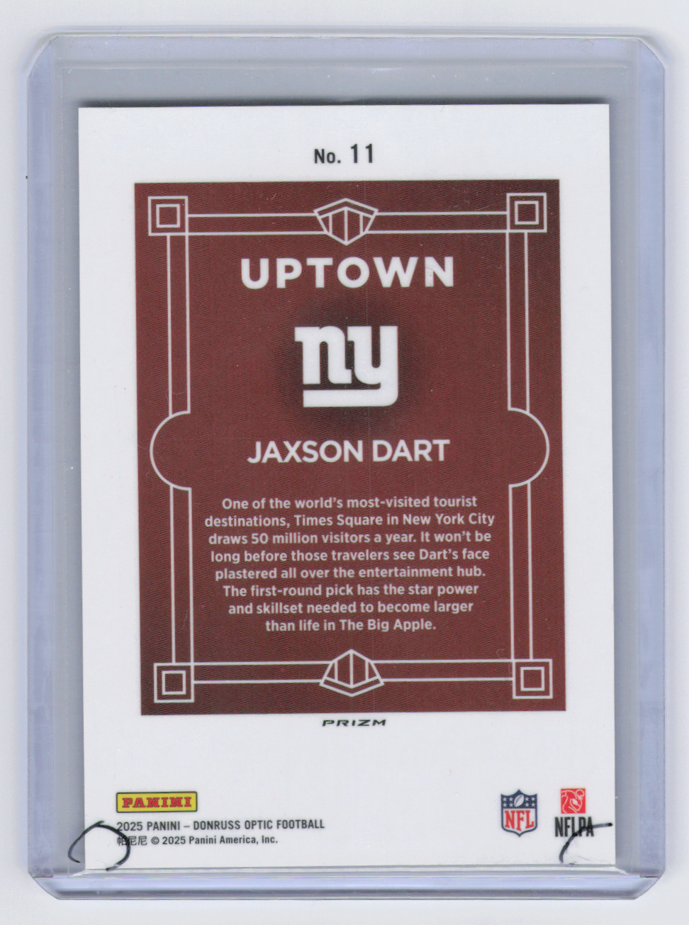 2025 Panini Donruss Optic Football Uptown Jaxson Dart #11 RC