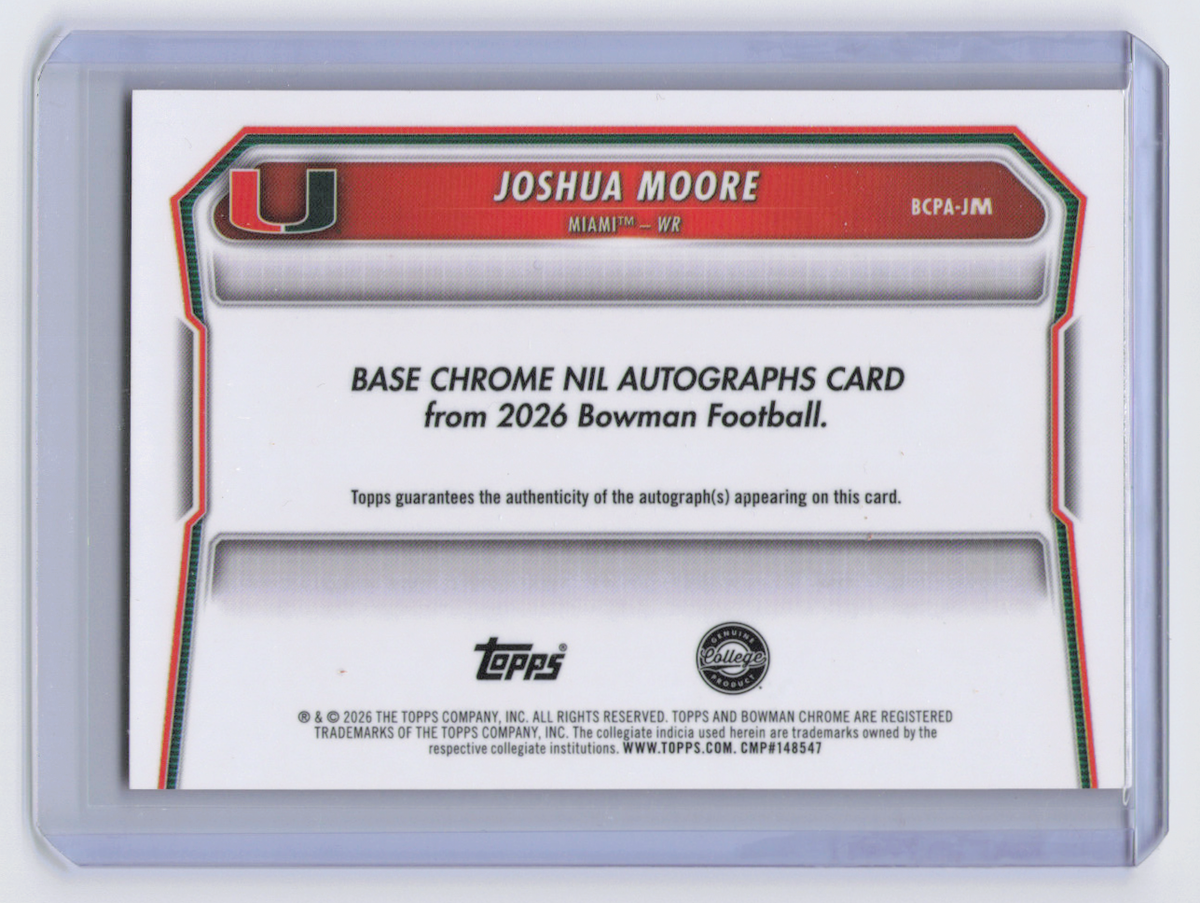 2026 Bowman Chrome University Joshua Moore #BCPA-JM FDI Orange Lava /14
