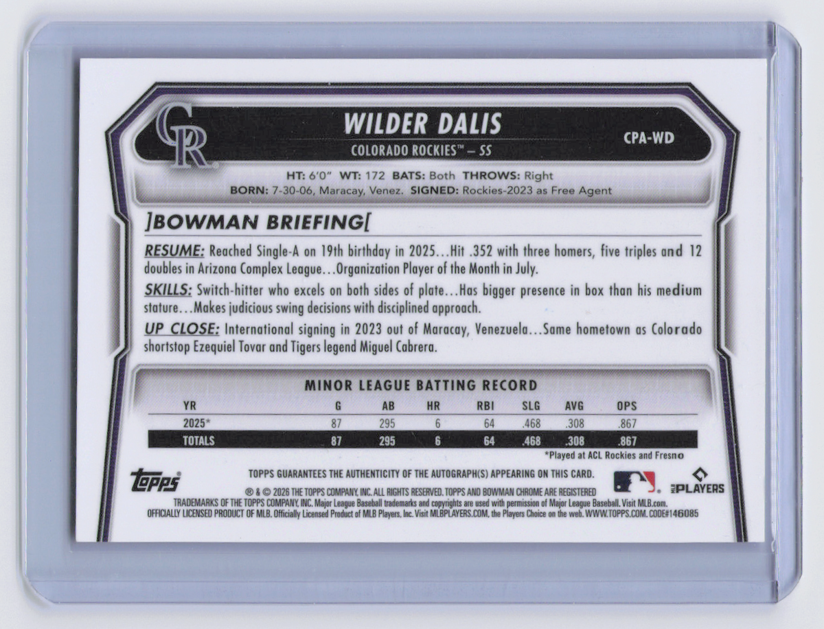 2026 Topps Bowman Chrome Wilder Dalis #CPA-WD