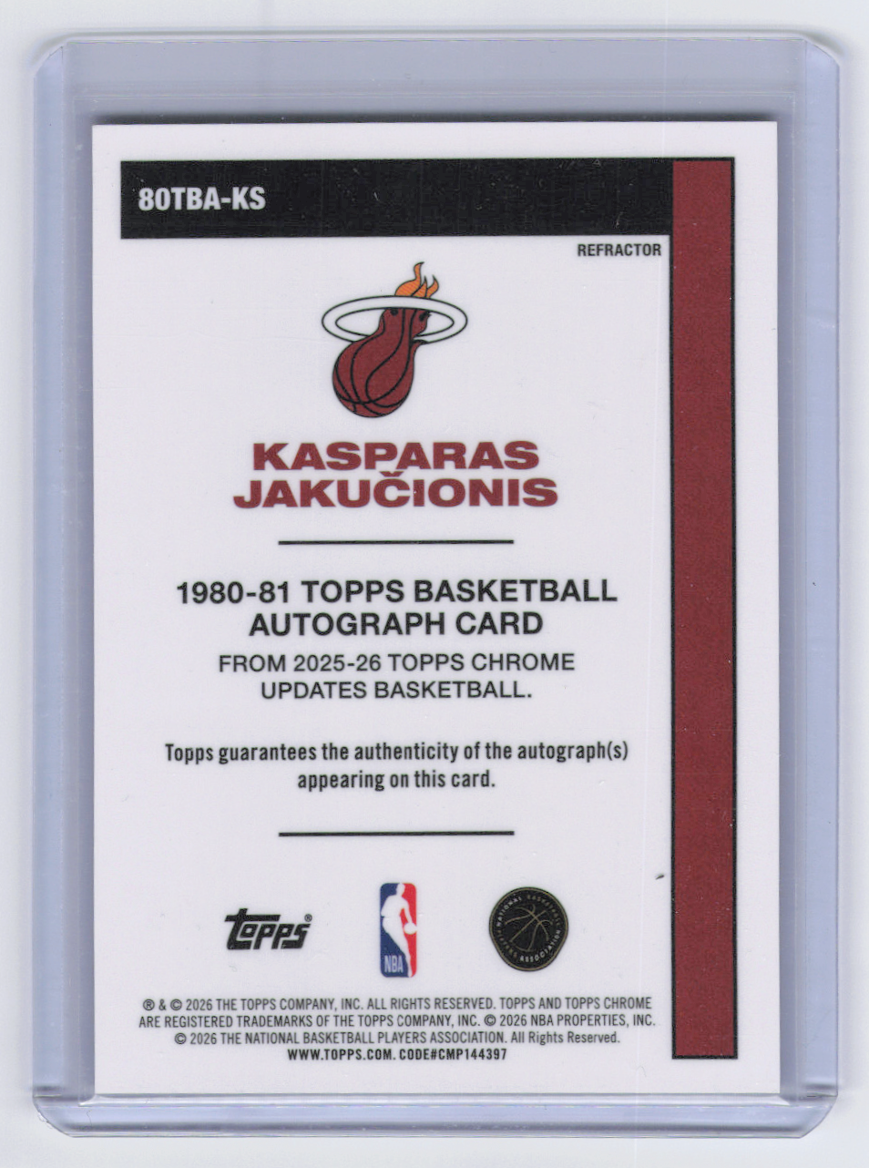 2026 Topps Chrome Updates Basketball Kasparas Jakučionis #80TBA-KS Refractor RC