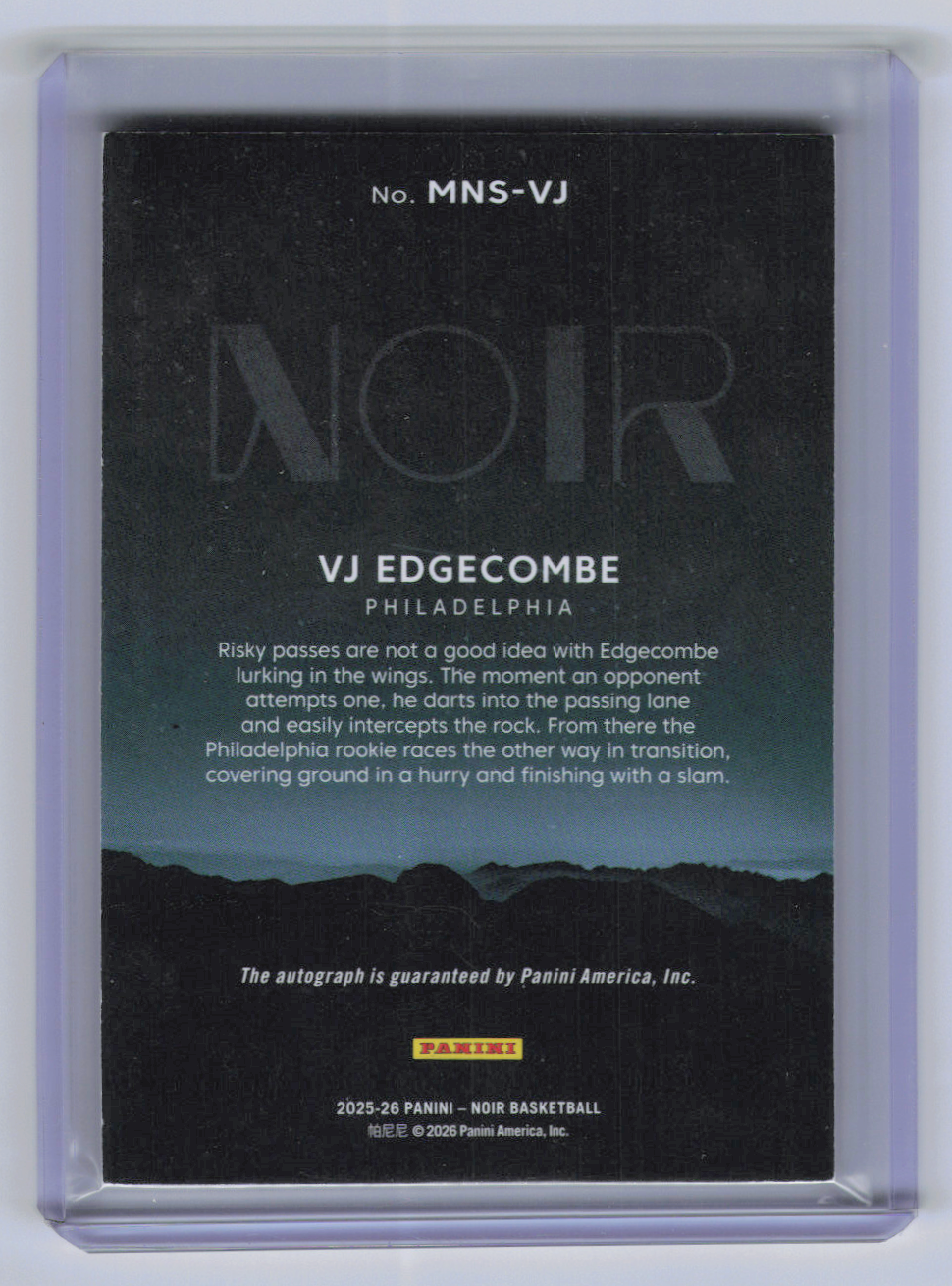 2025 Panini Noir VJ Edgecombe #MNS-VJ /10 RC