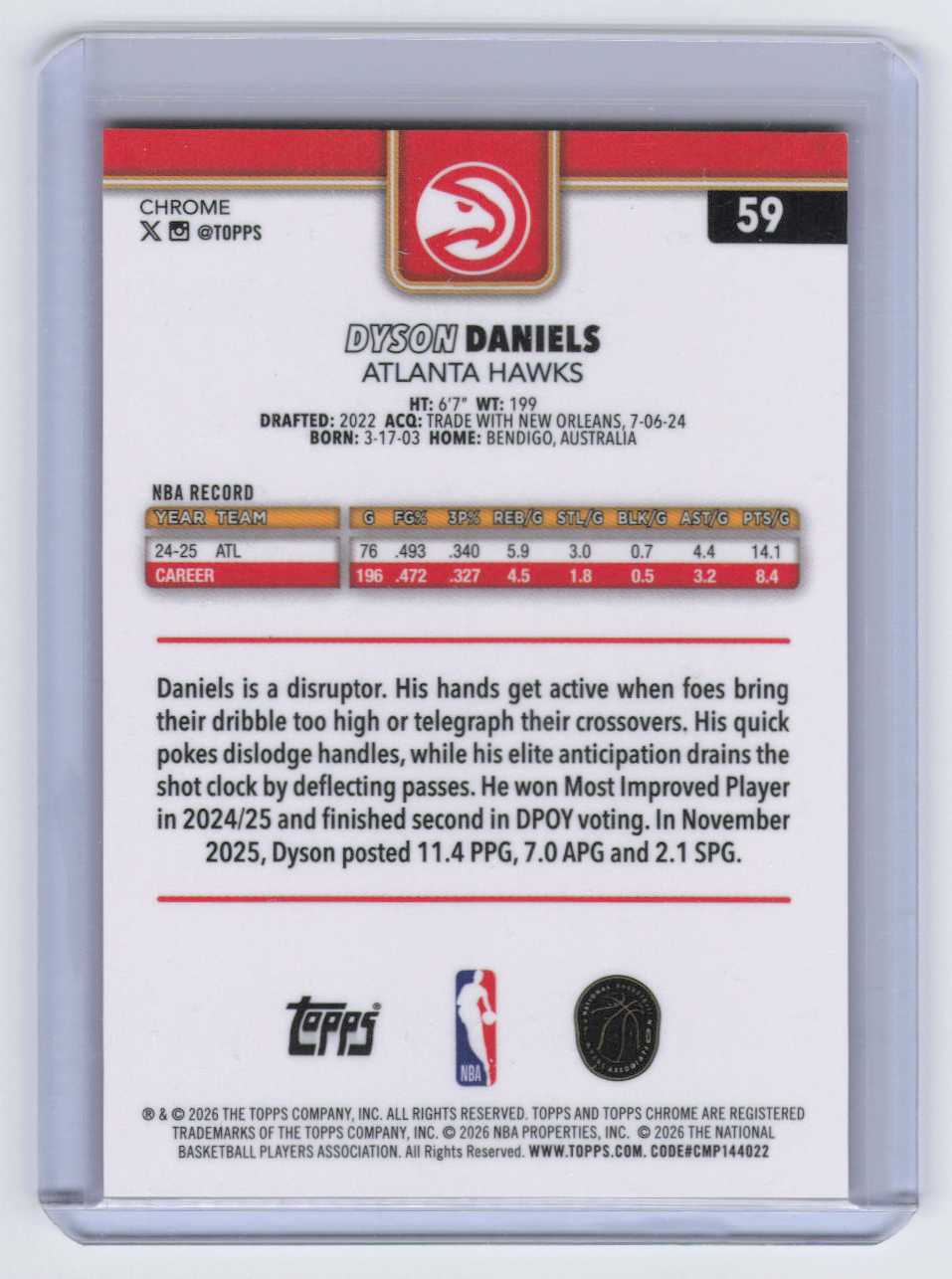 2026 Topps Chrome Dyson Daniels #59 Red Wave Refractor /5