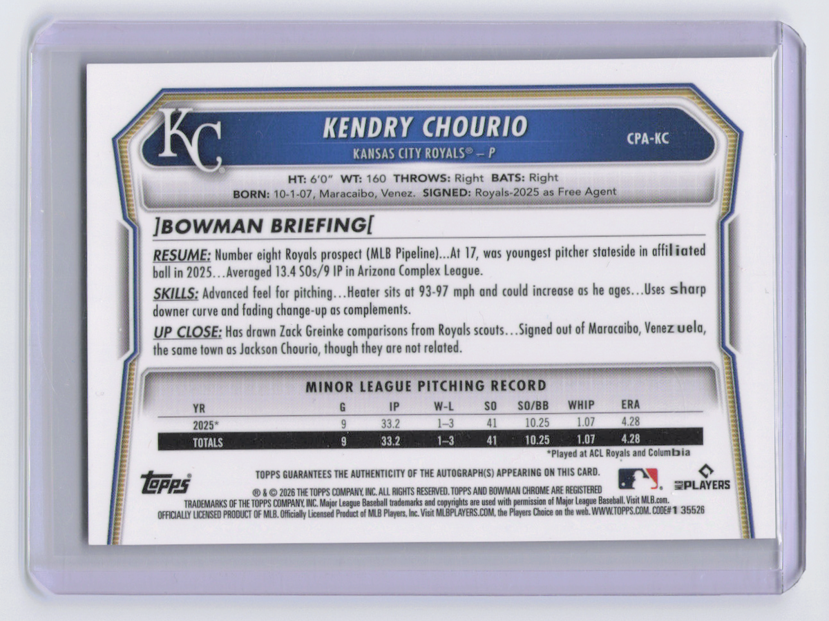 2026 Bowman Chrome Kendry Chourio #CPA-KC