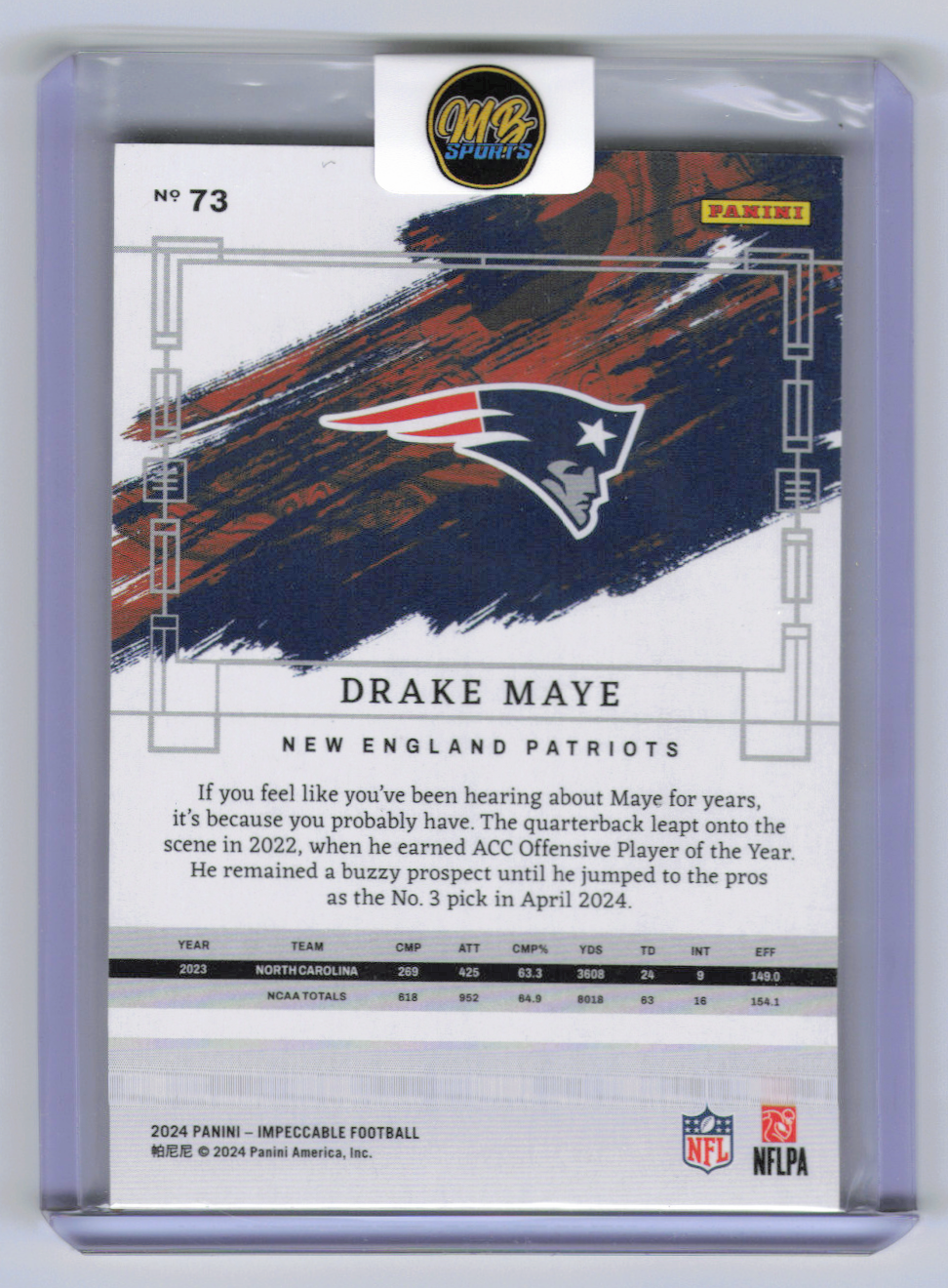2024 Panini Impeccable Drake Maye #73 /10 RC