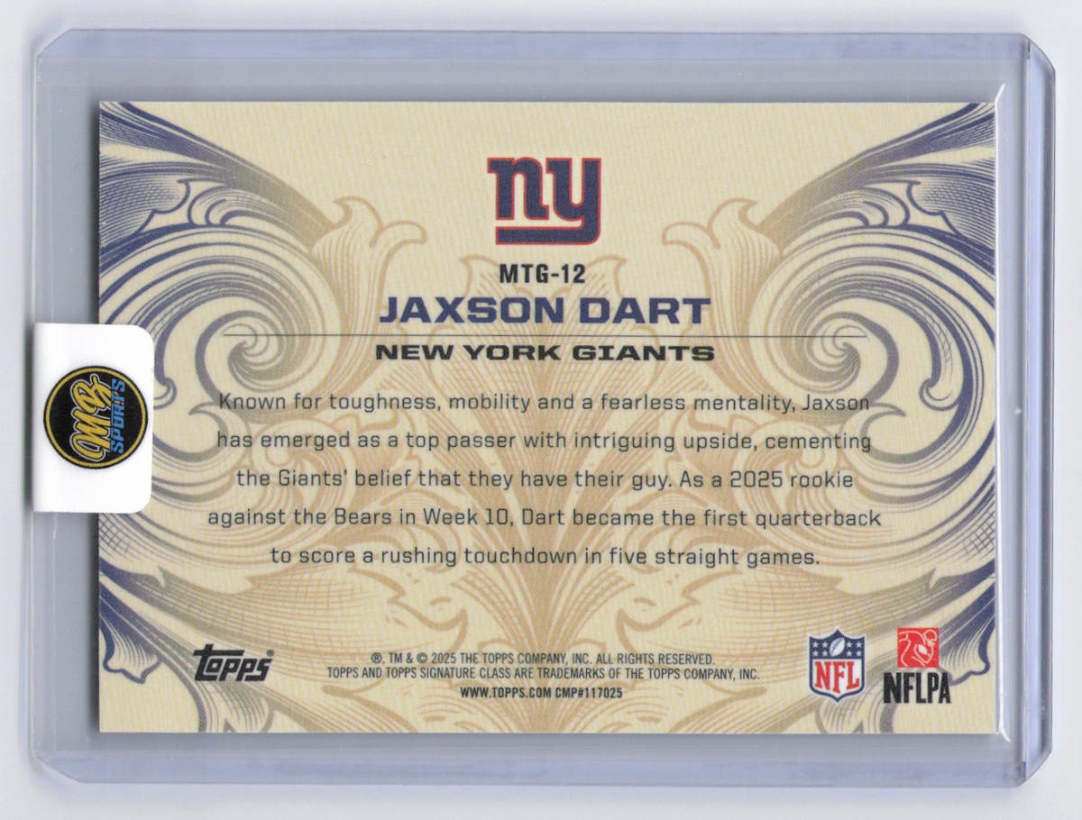 2025 Topps Signature Class Jaxson Dart #MTG-12 Monarchs of the game RC