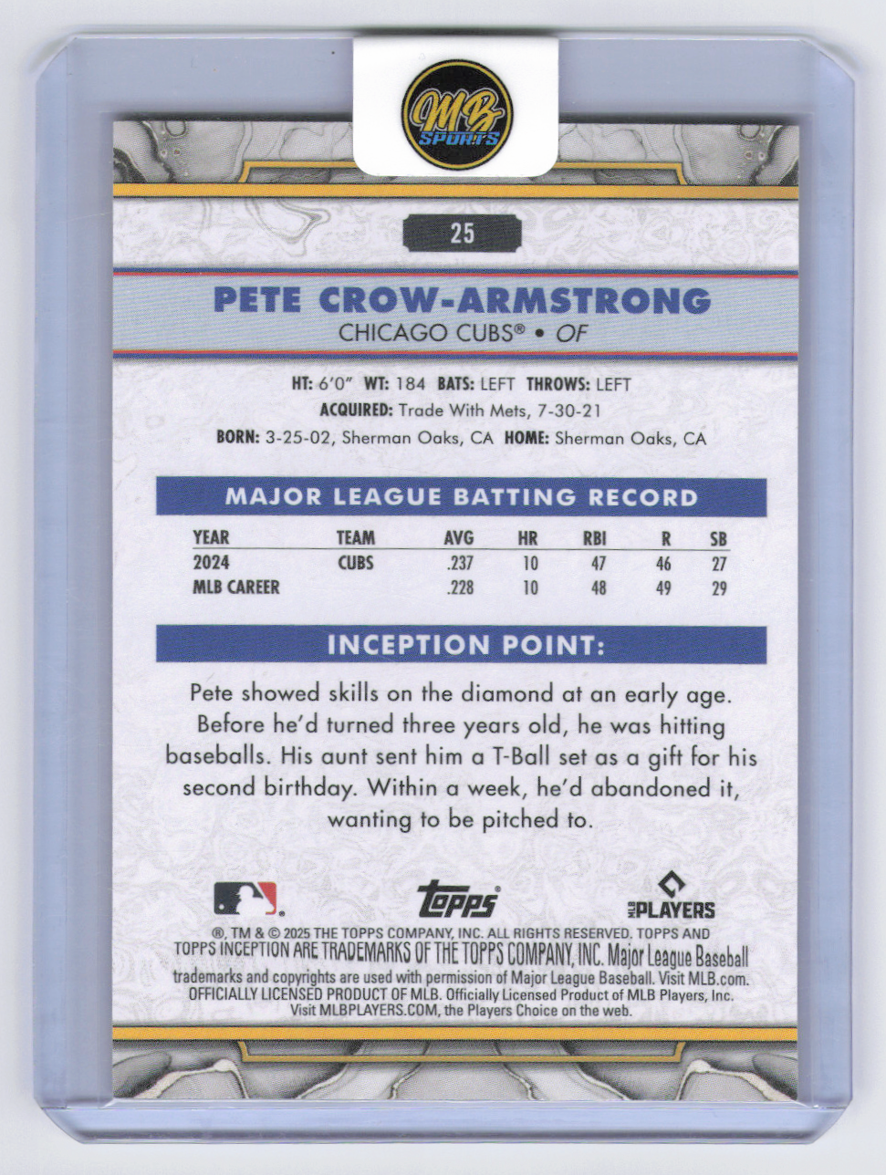 2025 Topps Inception Pete Crow-Armstrong #25 Gold /199