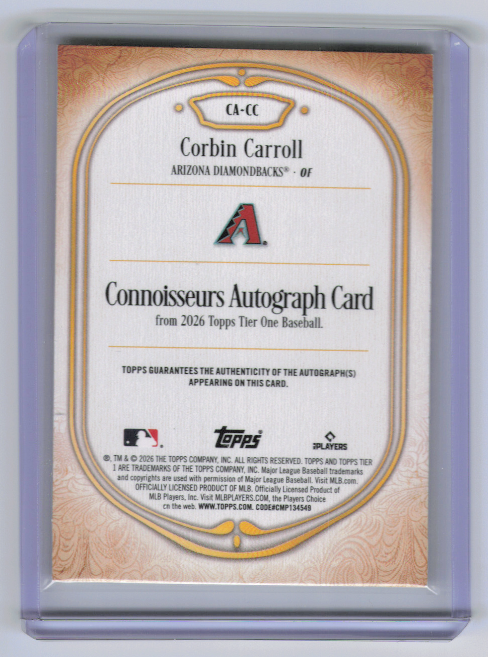 2026 Topps Tier One Corbin Carroll #CA-CC Gold /10 Auto