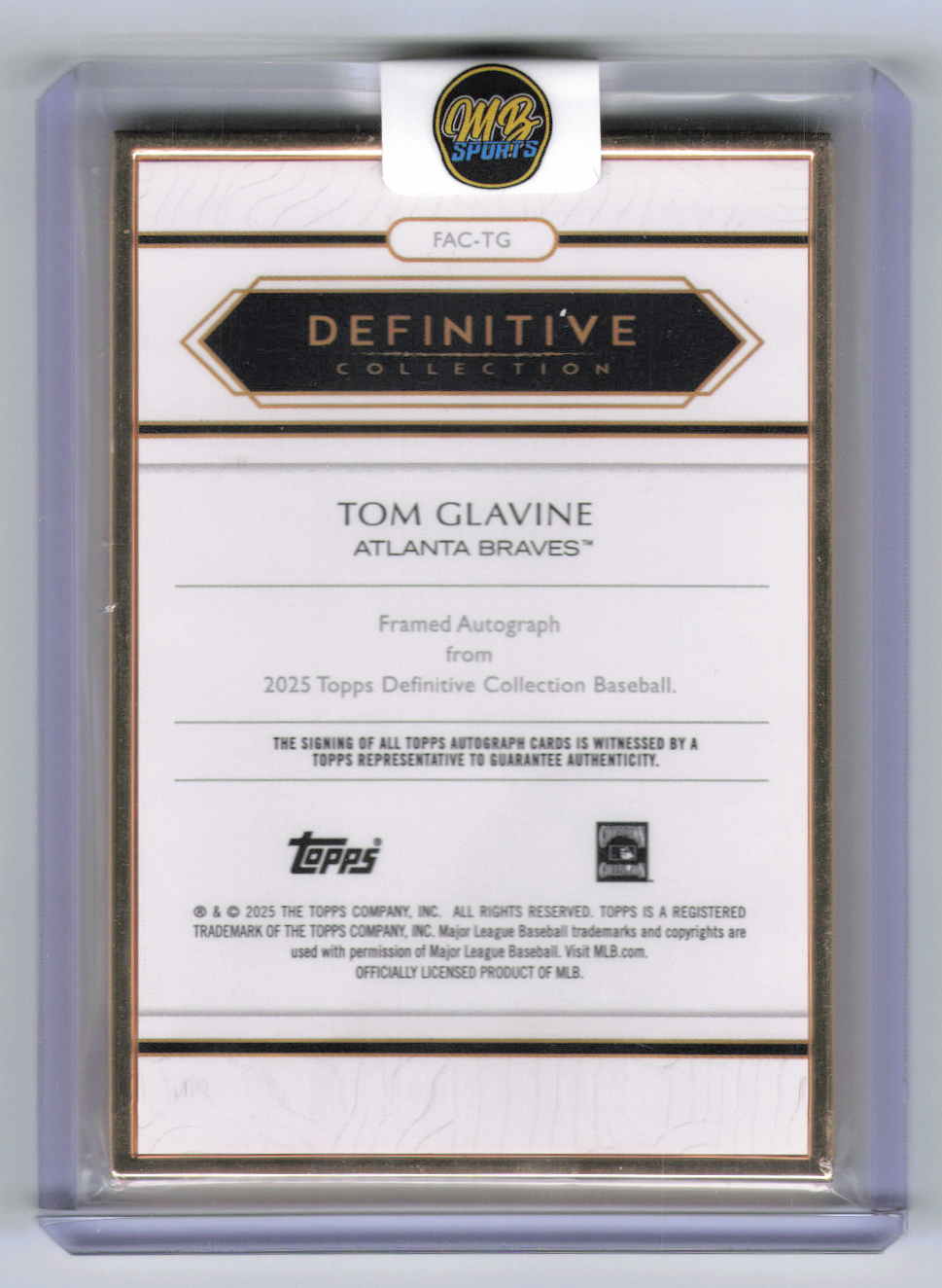 2025 Topps Definitive Collection Tom Glavine #FAC-TG /25
