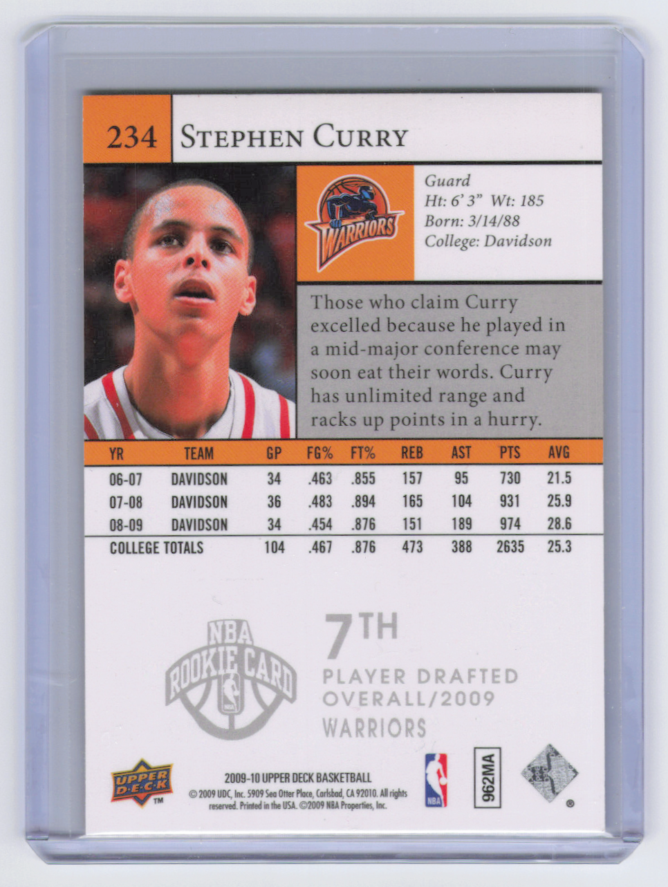 2009 Upper Deck Stephen Curry #234