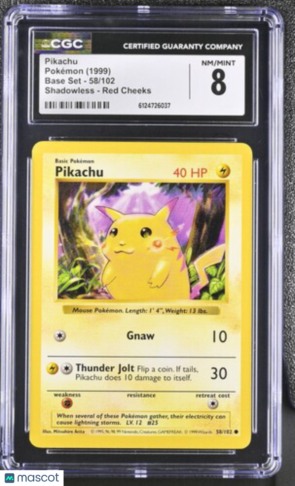 1999 Pokemon Pikachu #58/102 58/102 CGC 8