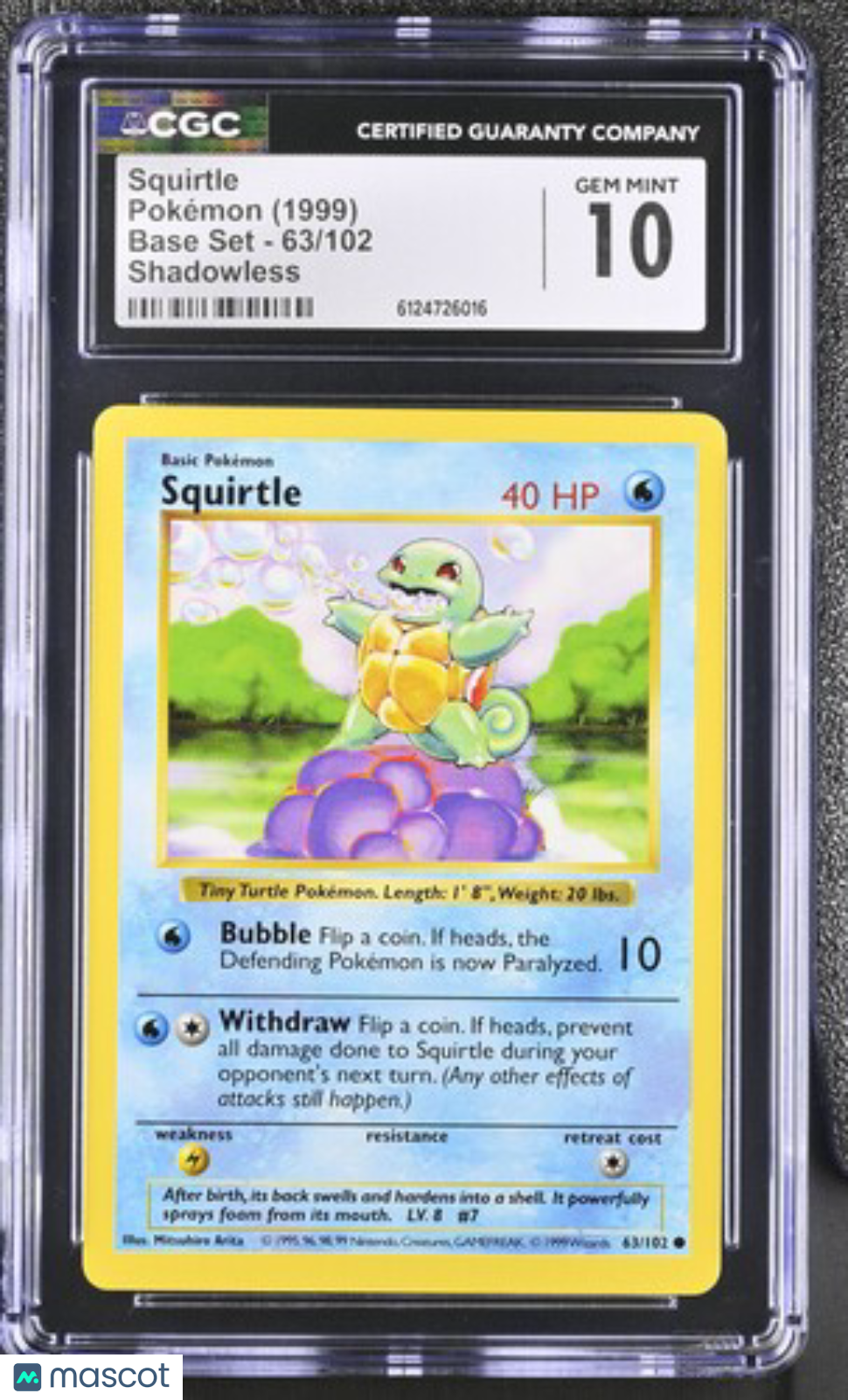 1999 Pokemon Squirtle #63/102 CGC 10