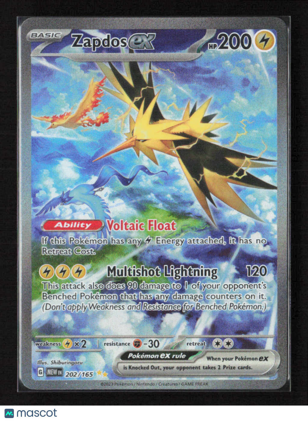 2023 Pokemon Zapdos ex - 202/165 #202/165 Special Illustration Rare