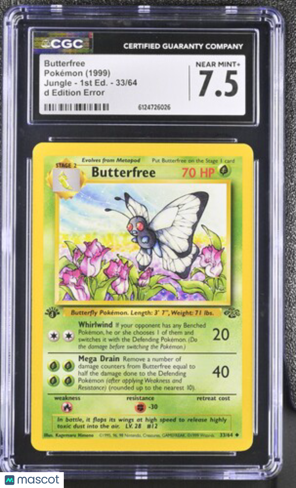 1999 Pokemon Butterfree #33/64 1st Edition CGC 7.5