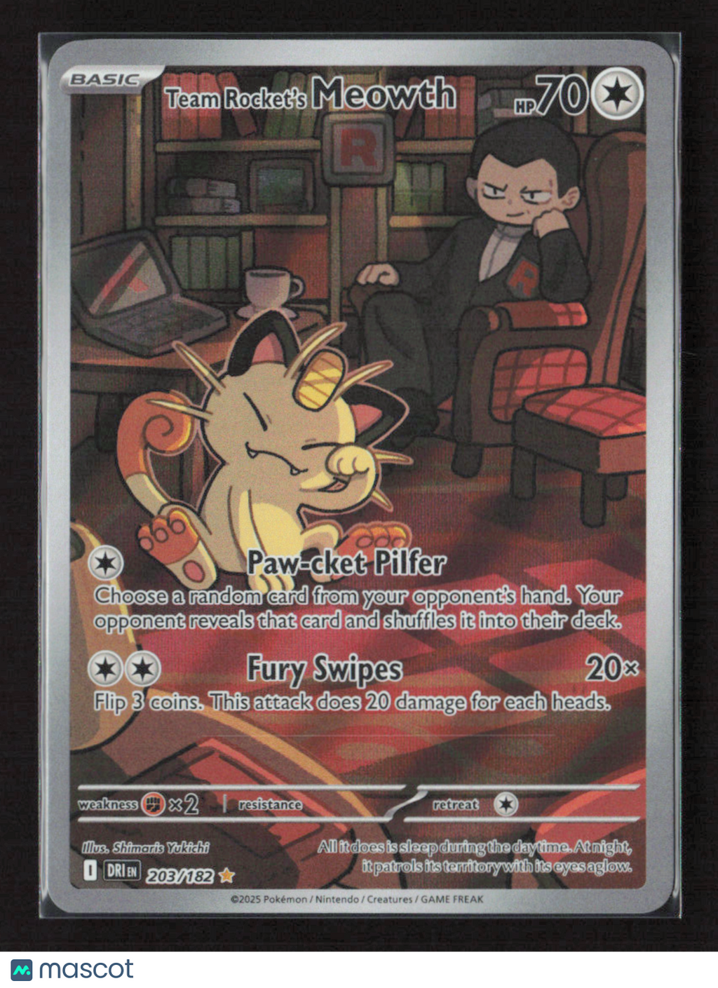 2025 Pokemon Team Rocket's Meowth - 203/182 #203/182 Illustration Rare