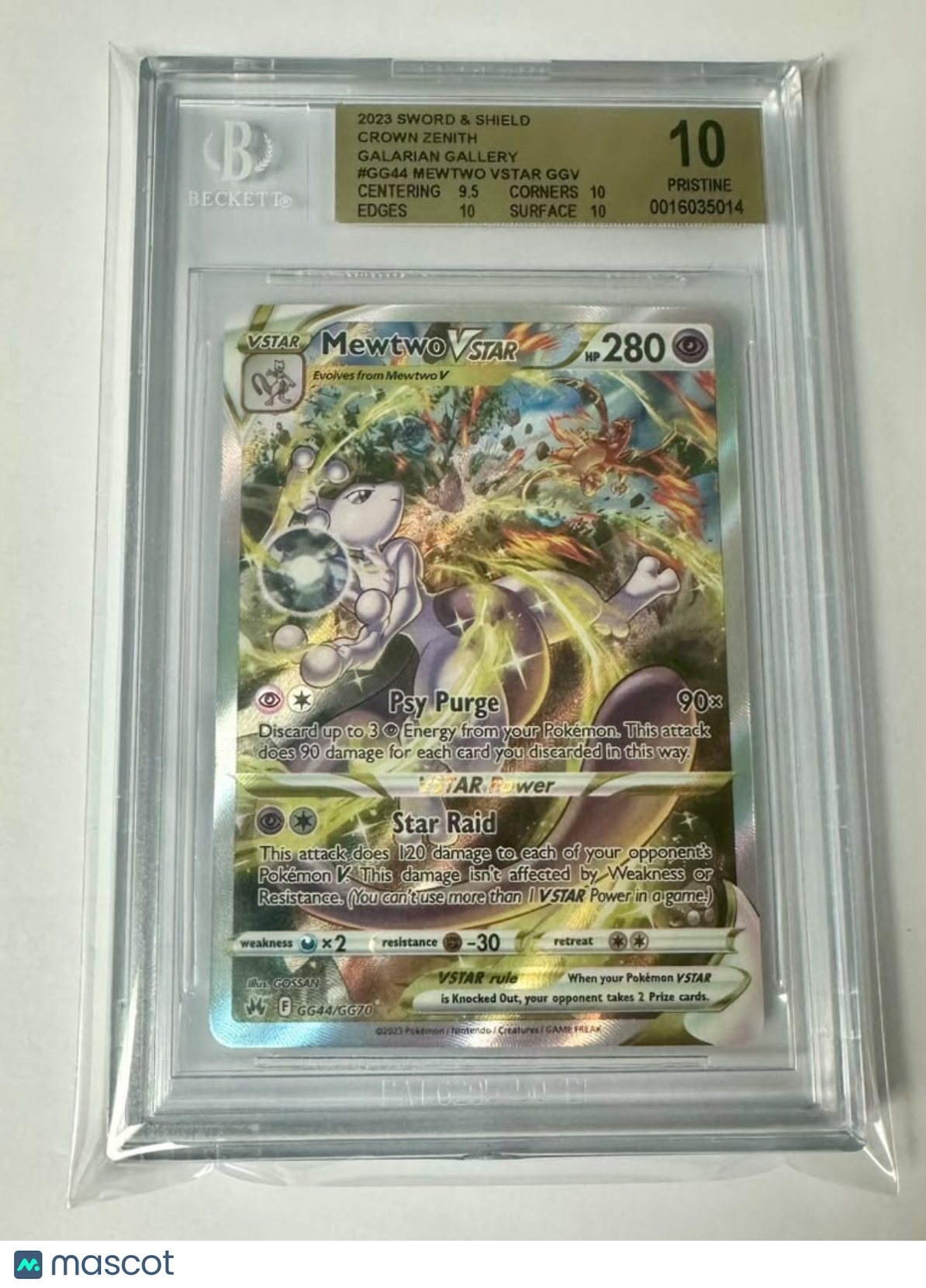 2023 SWSH Crown Zenith: Galarian Gallery Mewtwo VStar BGS Pristine 10 #GG44/GG70
