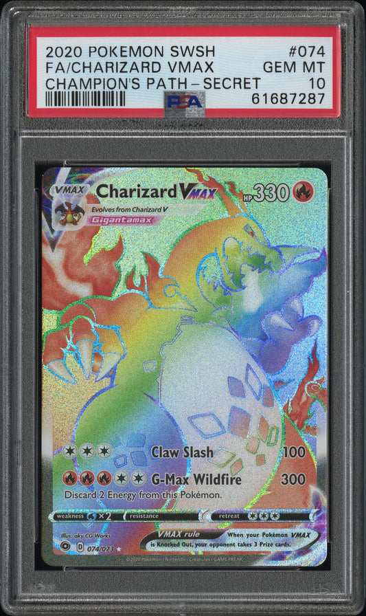 2020 Pokemon Sword & Shield Champion'S Path #074 Fa/Charizard Vmax Champion'S Path-Secret PSA 10