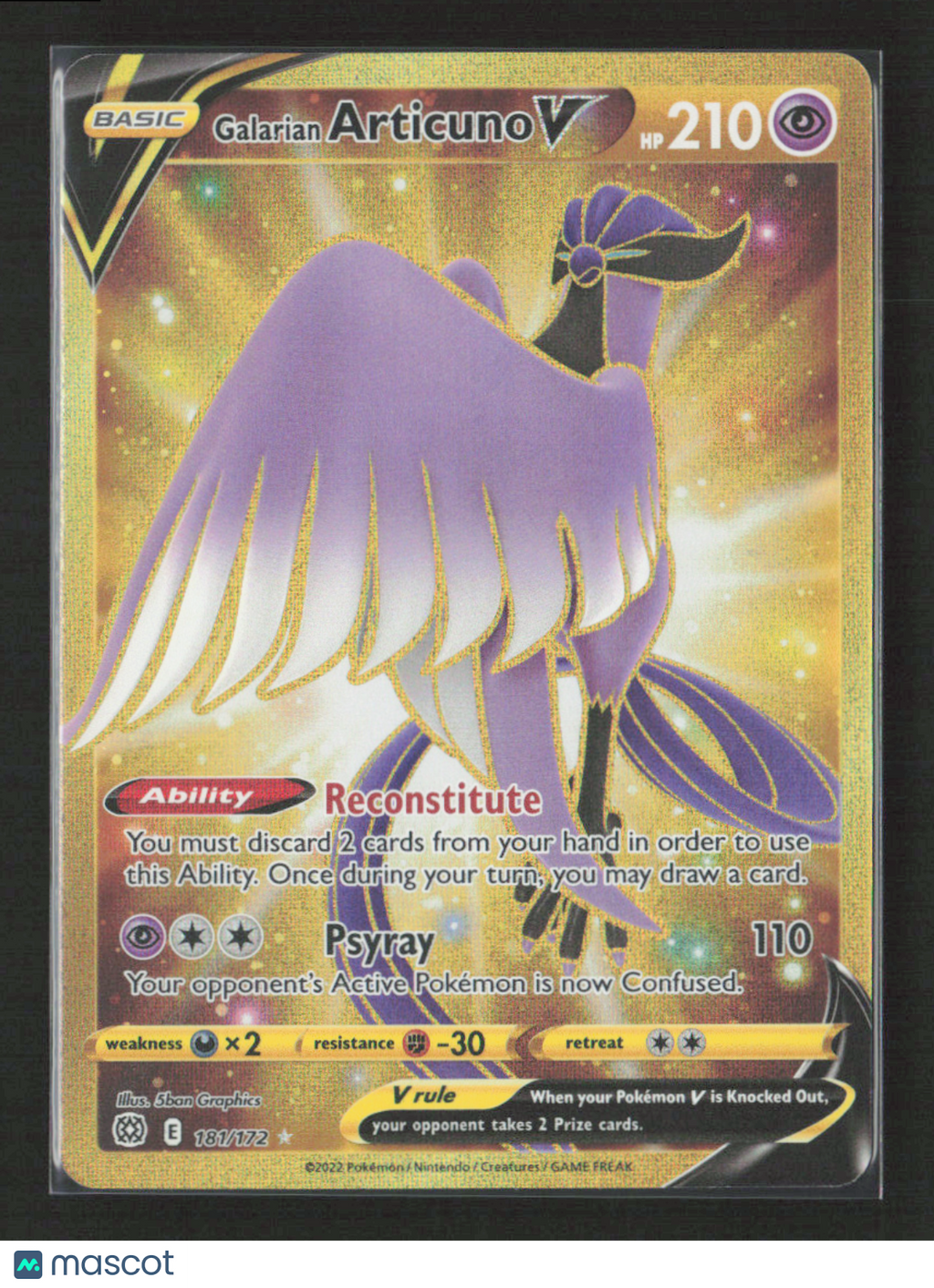 2022 Pokemon Galarian Articuno V (Secret) #181/172 Secret Rare