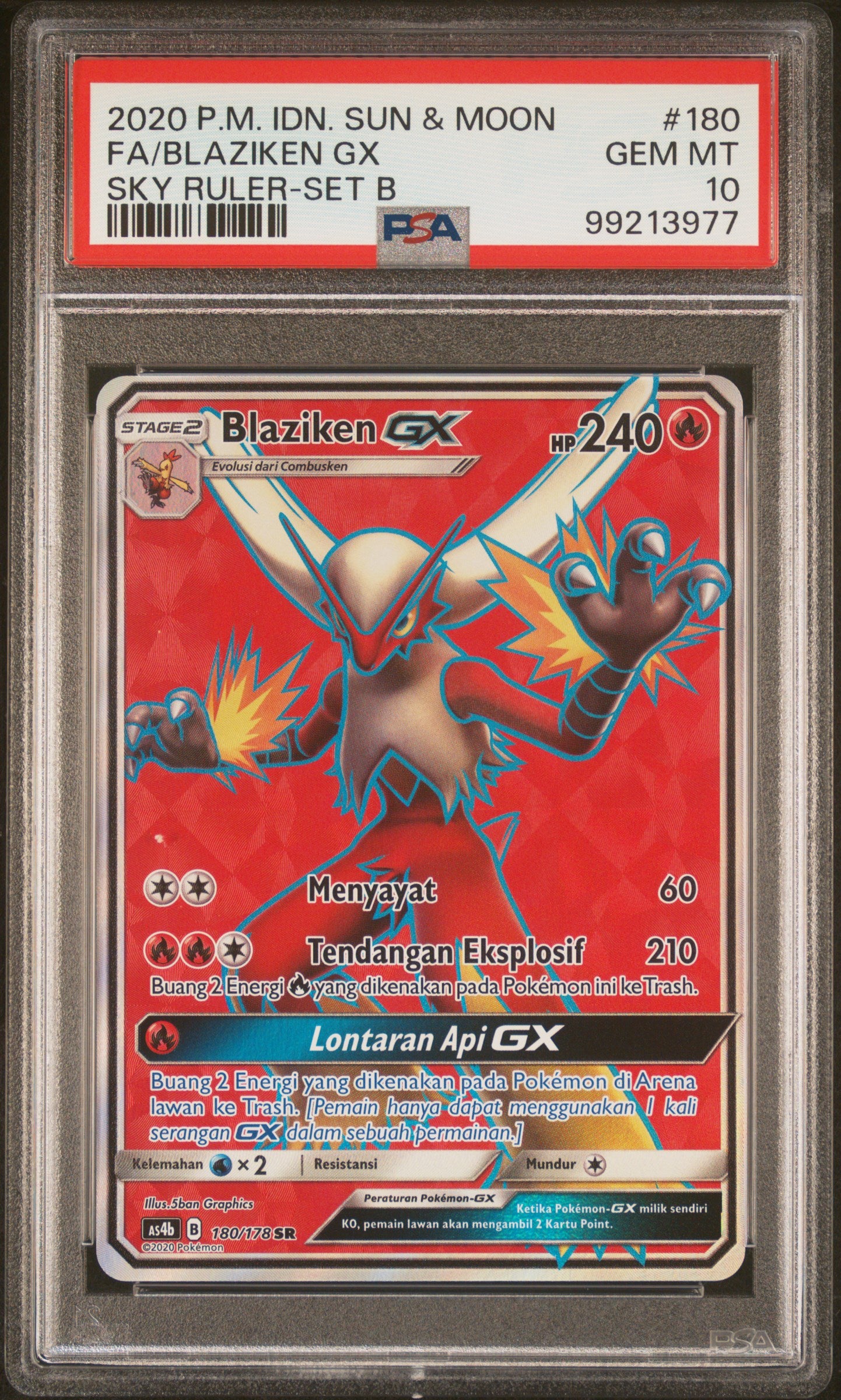 2020 Pokemon Indonesian Sun & Moon Sky Ruler 180 Fa/Blaziken Gx PSA 99213977