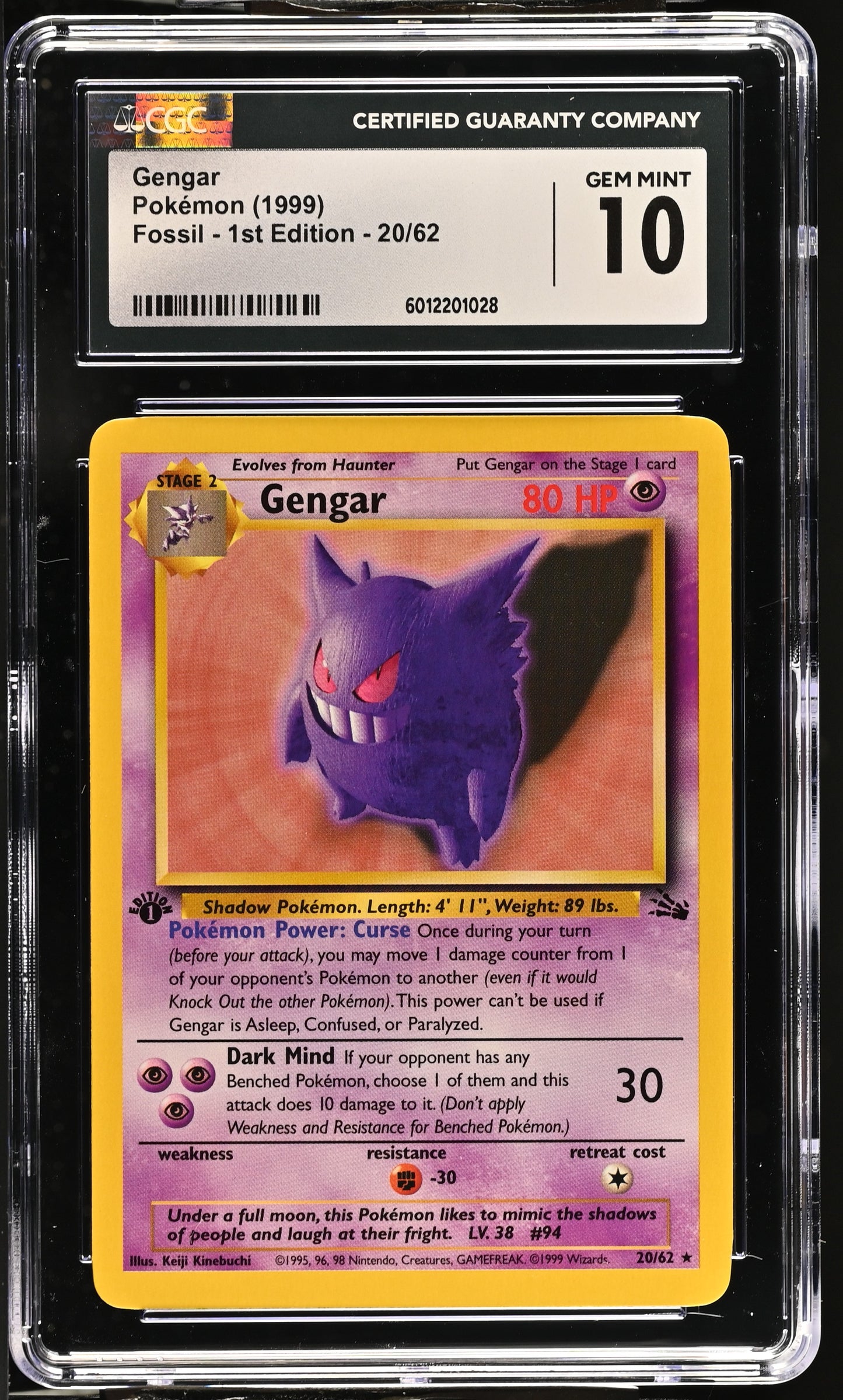 1999 Fossil - 1st Edition 20/62 Gengar CGC 6012201028