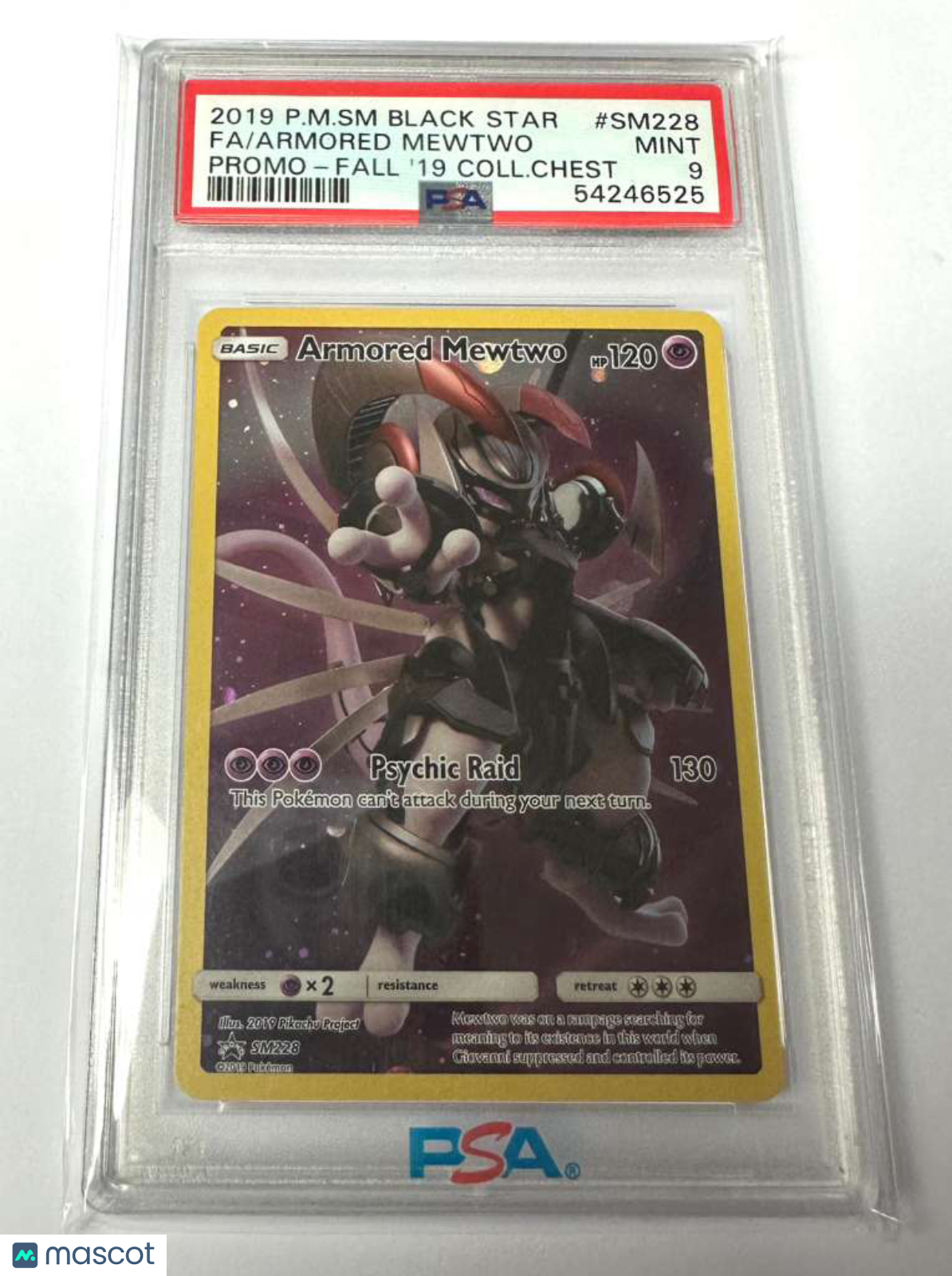 2019 Pokemon SM Black Star Promo Armored Mewtwo #SM228 Fa Promo-Fall '19 Coll.Chest PSA 9