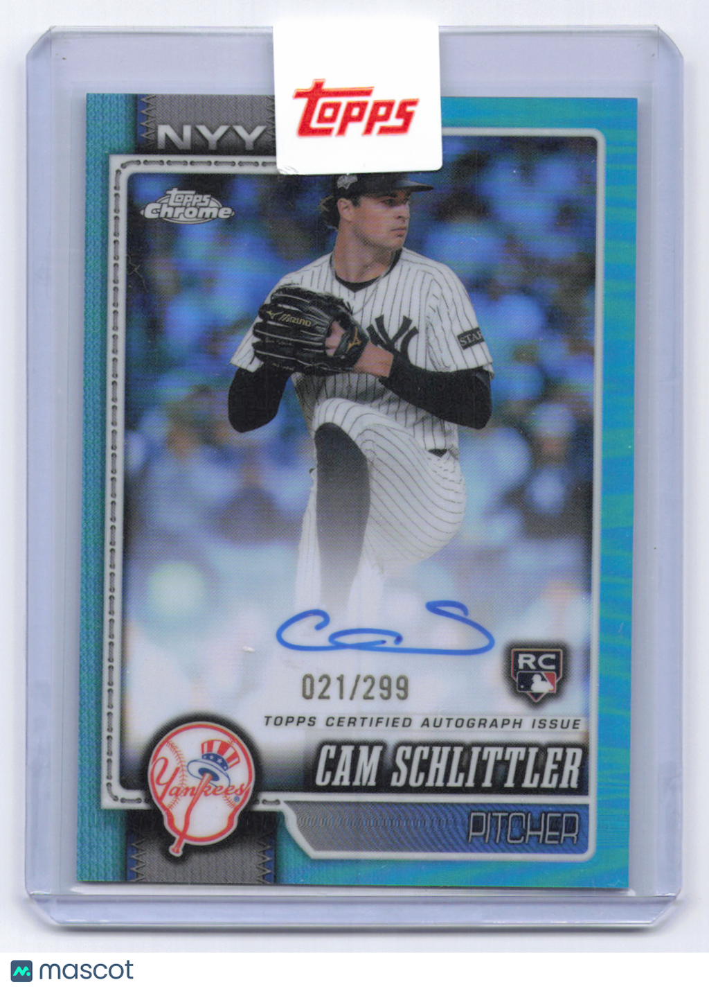2026 Topps Chrome Cam Schlittler #RA-CSC Aqua Refractor /299 RC