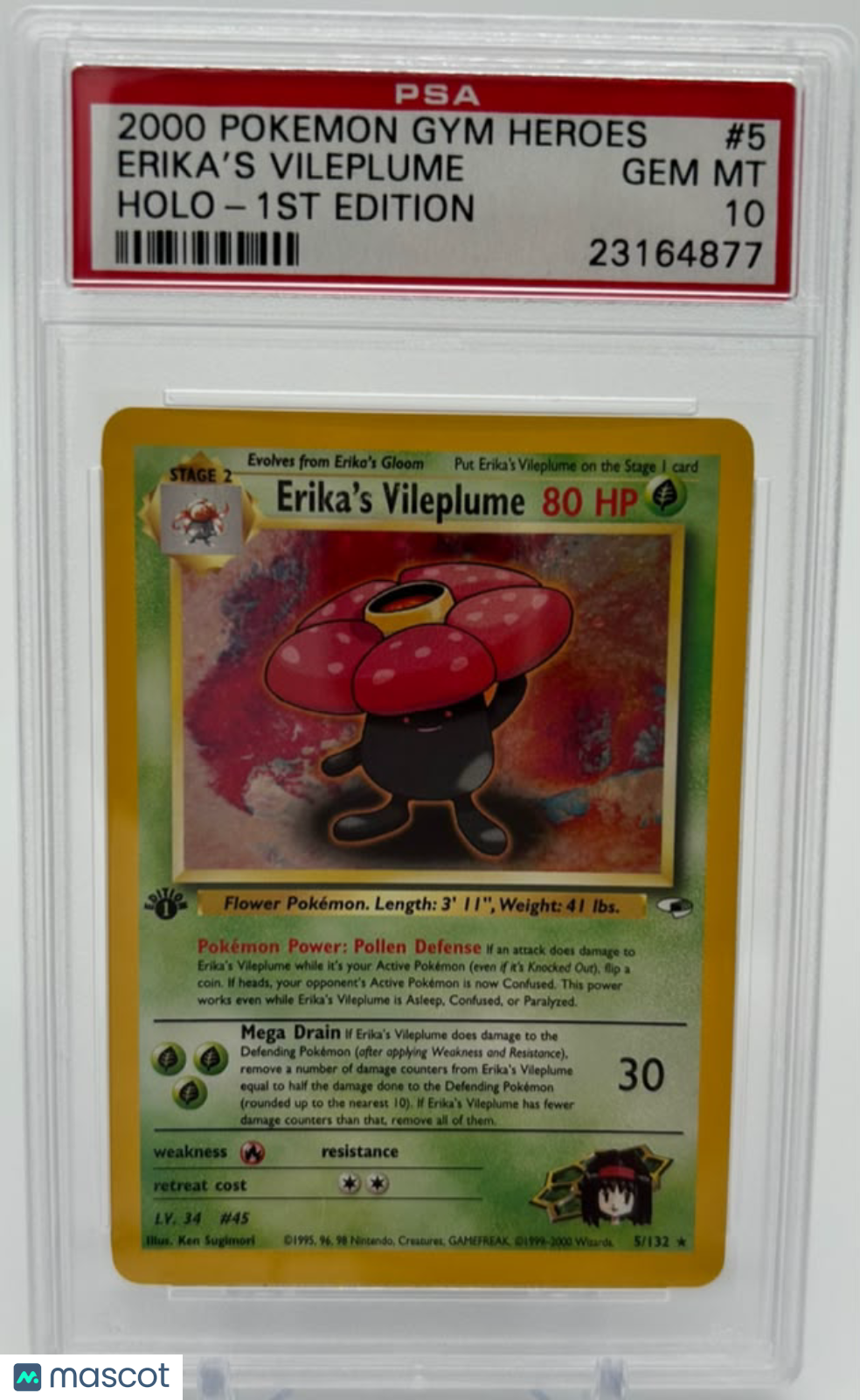 2000 Pokemon Gym Heroes Erika's Vileplume #5 Holo-1st Edition PSA 10