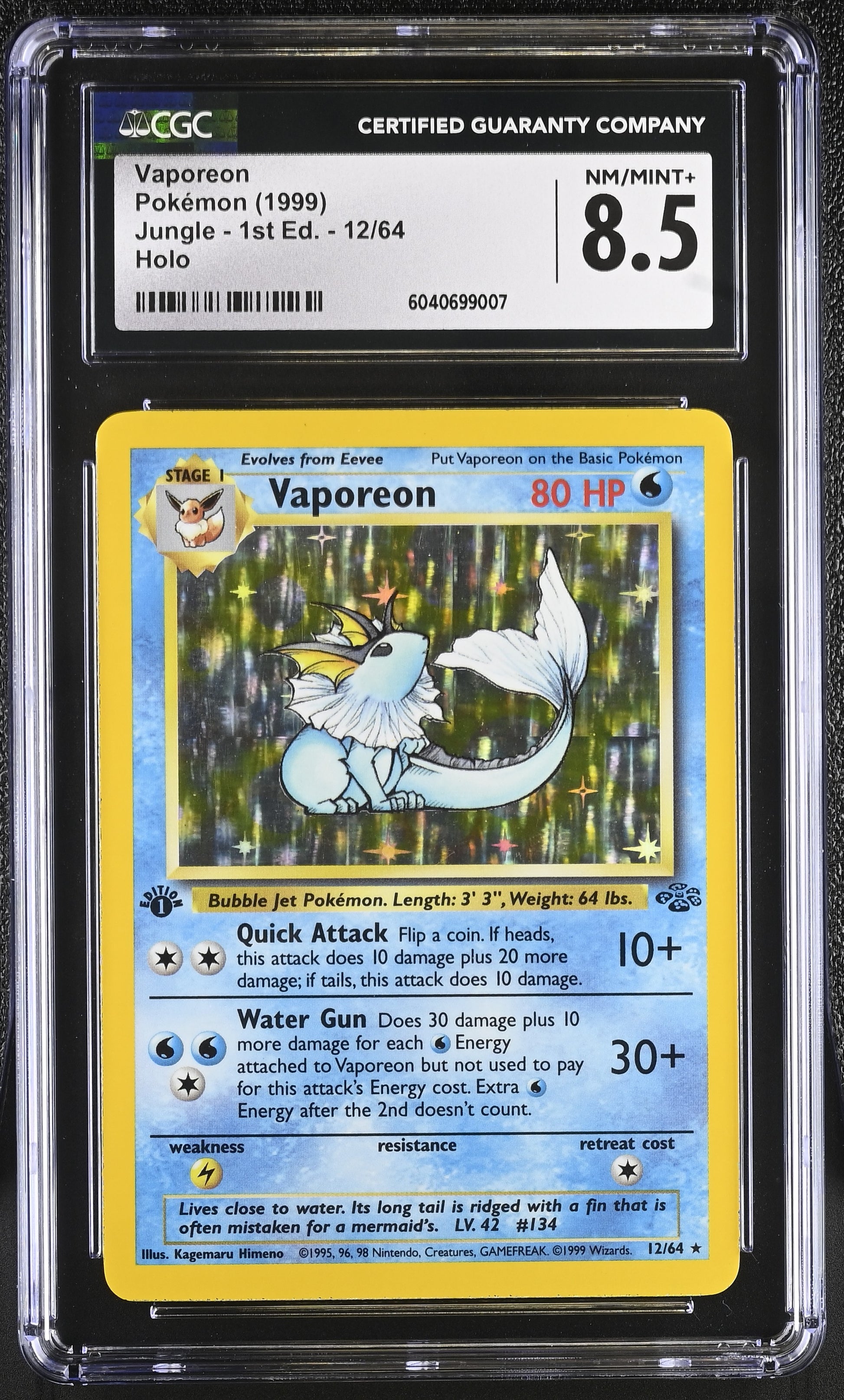 Vaporeon 12/64 1999 Jungle - 1st Ed. CGC 8.5 6040699007