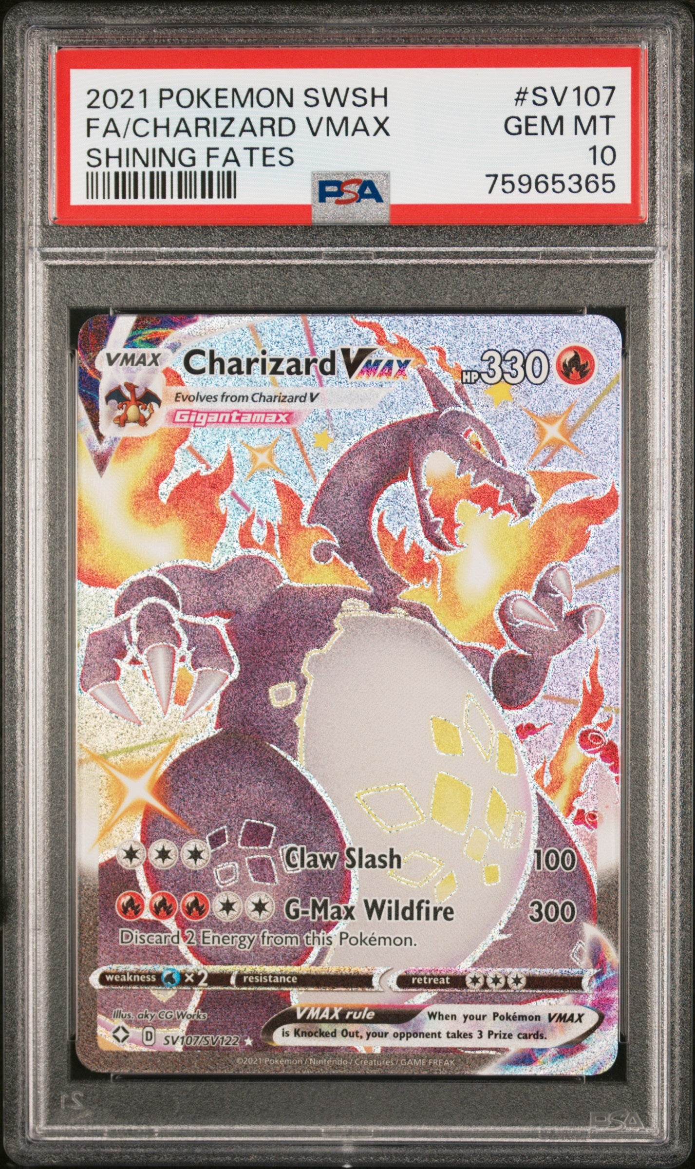 Fa/Charizard Vmax SV107 2021 Pokemon Sword & Shield Shining Fates PSA 10 75965365