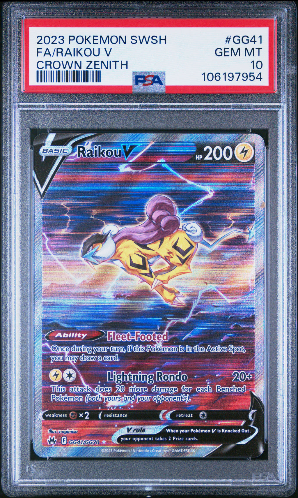 Fa/Raikou V GG41 2023 Pokemon Sword And Shield Crown Zenith PSA 10 106197954