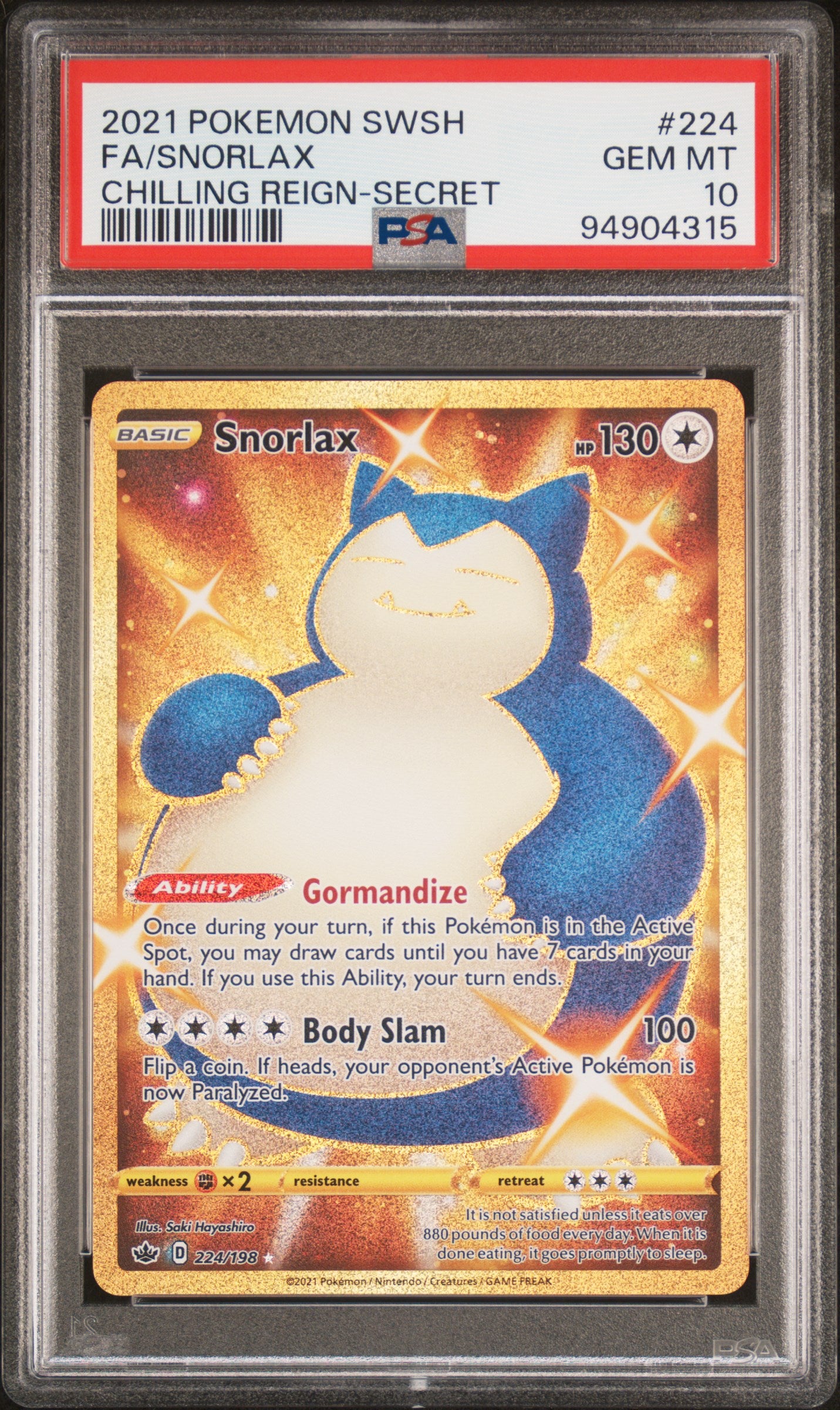 Fa/Snorlax 224 2021 Pokemon Sword & Shield Chilling Reign PSA 10 94904315