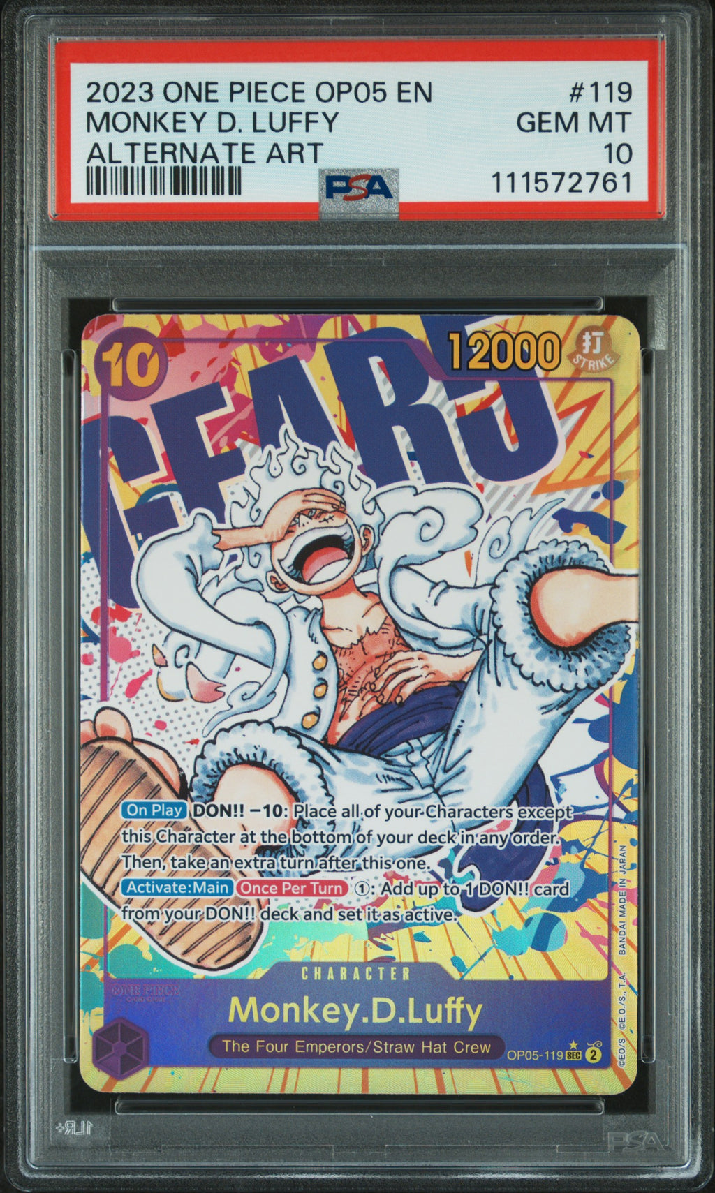 2023 One Piece Op05-Awakening Of The New Era #119 Monkey D. Luffy Alternate Art PSA 10
