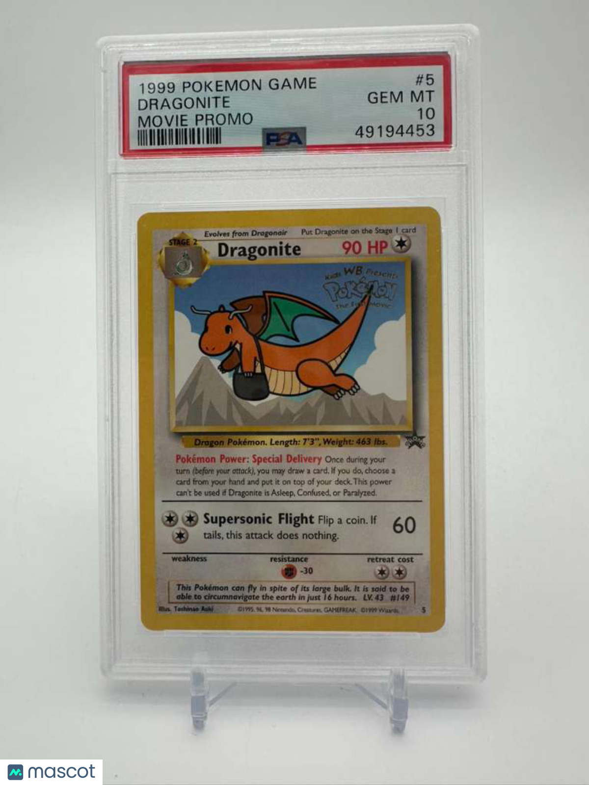 1999 Pokemon Game Movie Dragonite #5 Movie Promo PSA 10