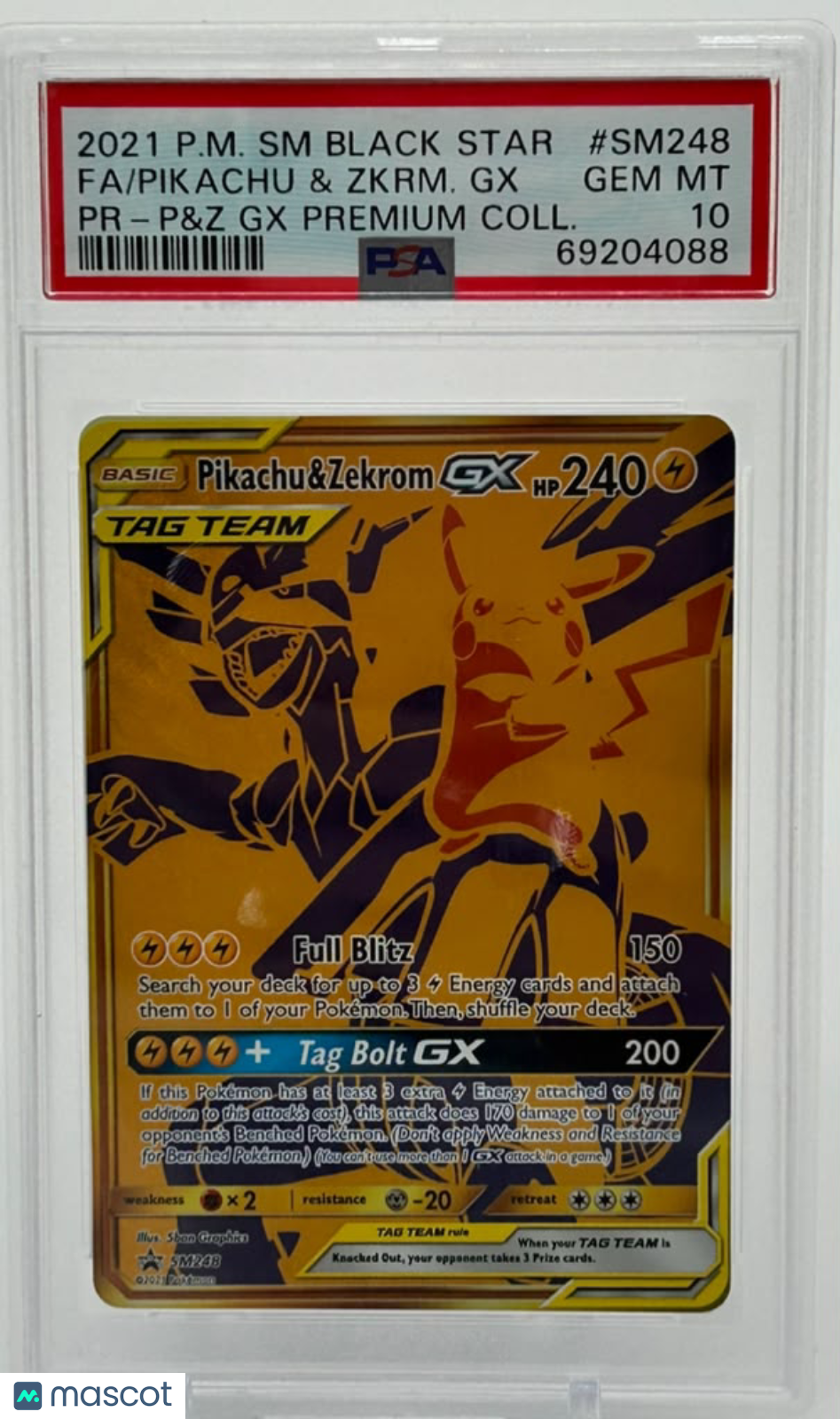2021 Pokemon SM Black Star Promo Pikachu & Zkrm. GX #SM248 PR-P&Z GX Premium Coll. Fa PSA 10