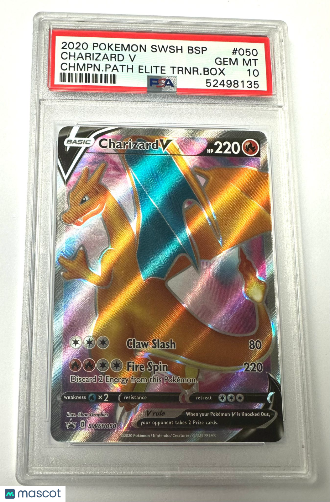 2020 Pokemon Swsh Black Star Promo Charizard V #050 Chmpn.Path Elite Trnr.Box PSA 10
