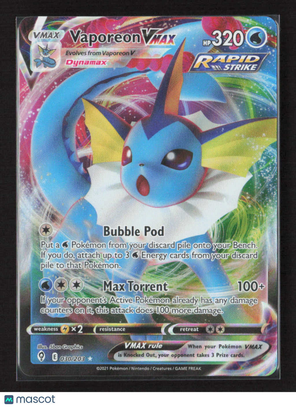 2021 Pokemon Vaporeon VMAX #030/203 Ultra Rare