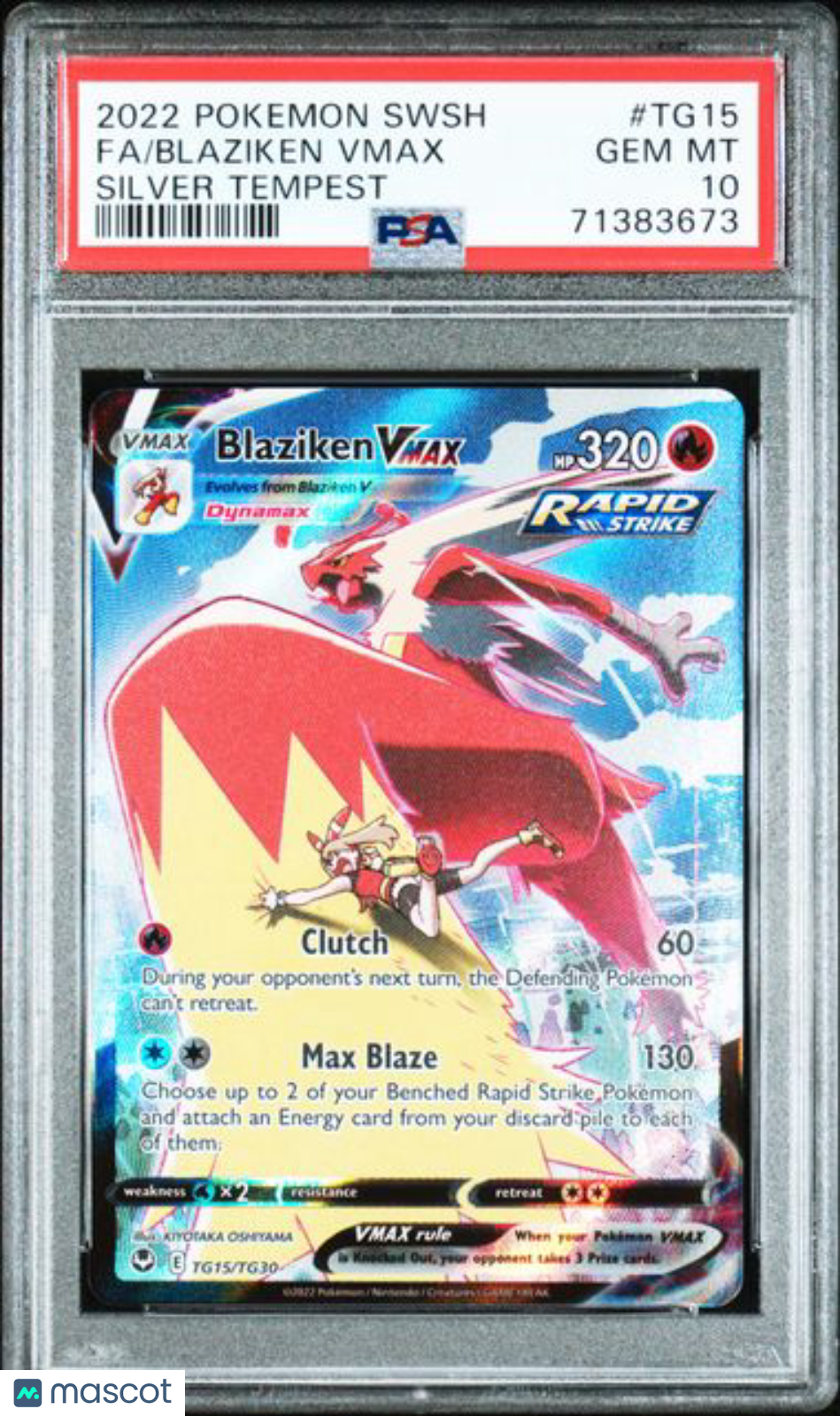 2022 Pokemon Sword & Shield Silver Tempest Blaziken VMAX #TG15 Fa Silver Tempest PSA 10