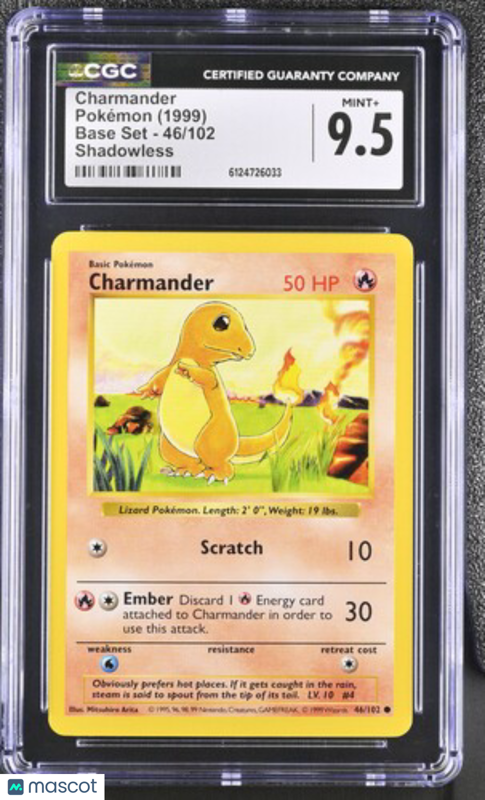 1999 Pokemon Charmander #46/102 46/102 CGC 9.5