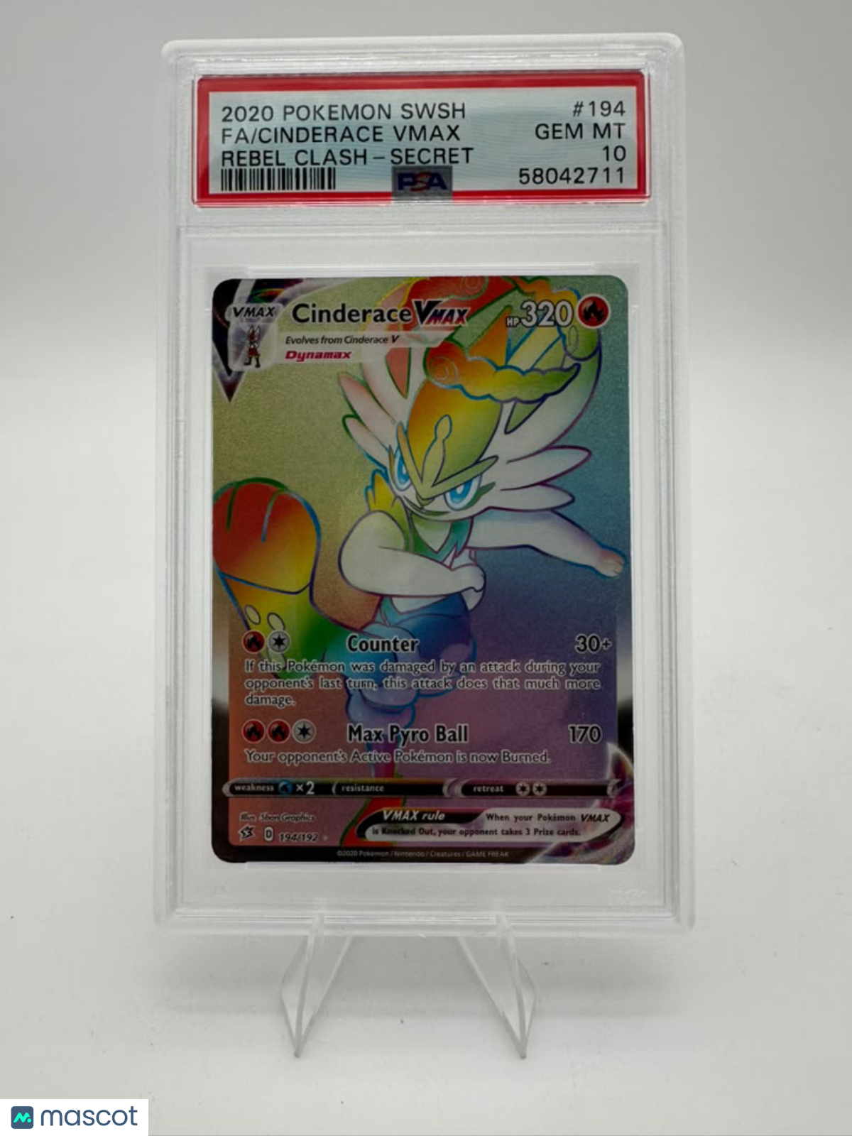 2020 Pokemon Sword & Shield Rebel Clash Cinderace VMAX #194 Rebel Clash-Secret Fa PSA 10