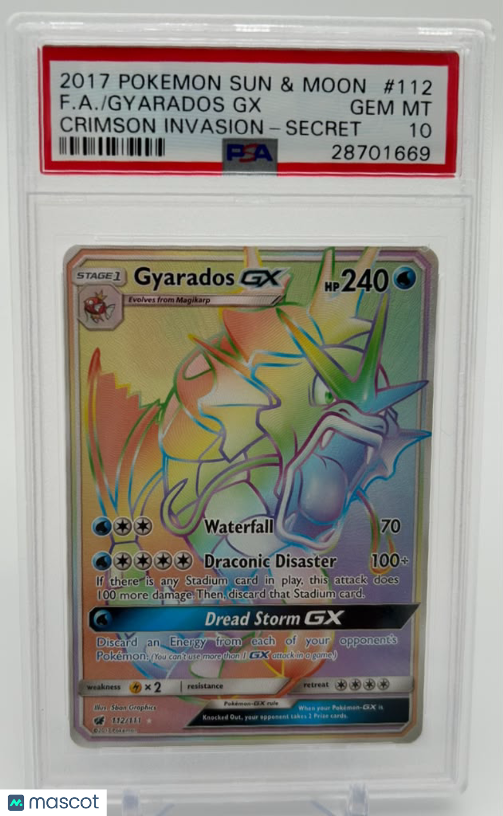 2017 Pokemon Sun & Moon Crimson Invasion Gyarados GX #112 Fa Crimson Invasion-Secret PSA 10