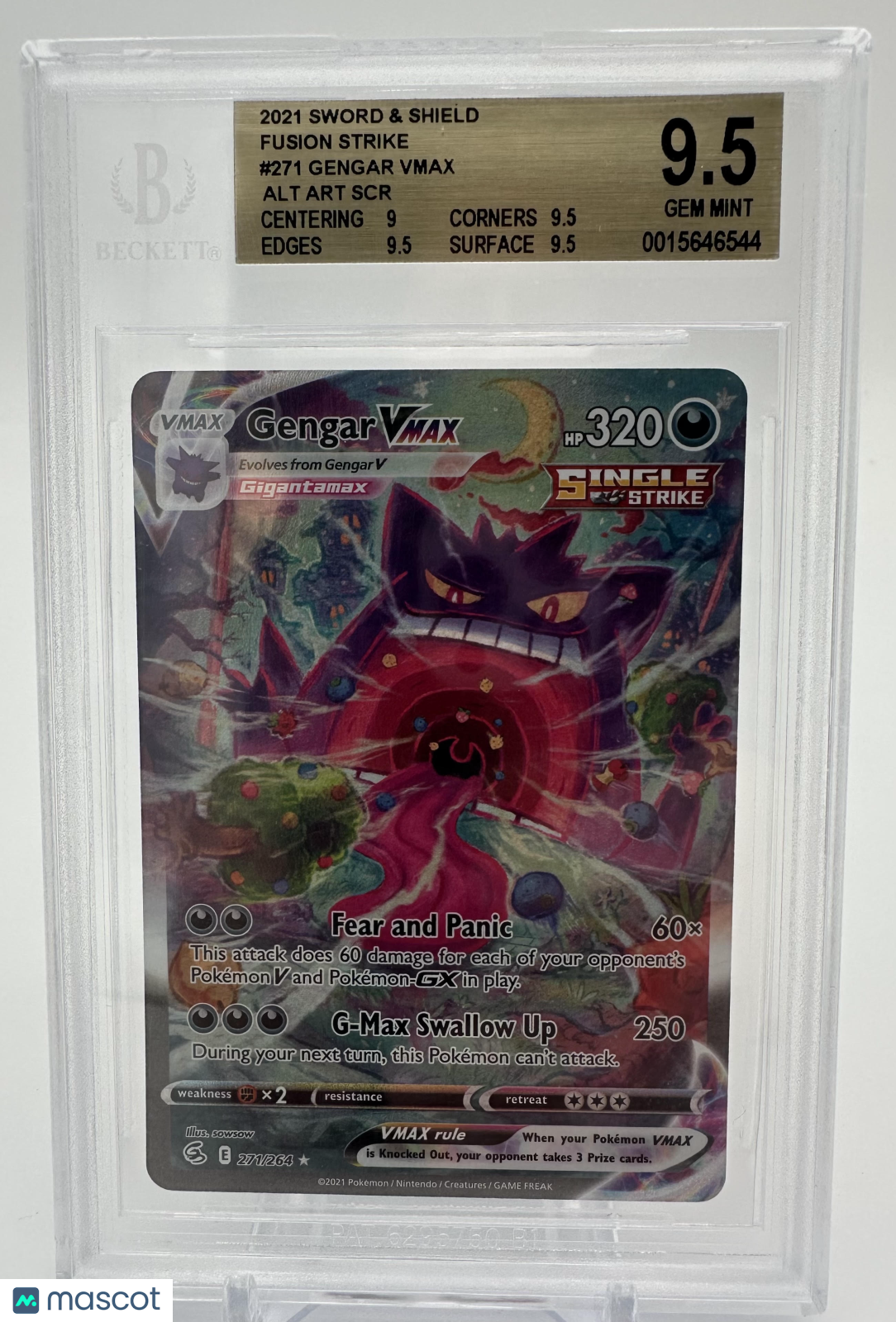 2021 Pokemon Sword and Shield Fusion Strike Gengar VMAX ALT ART SCR #271 BGS 9.5