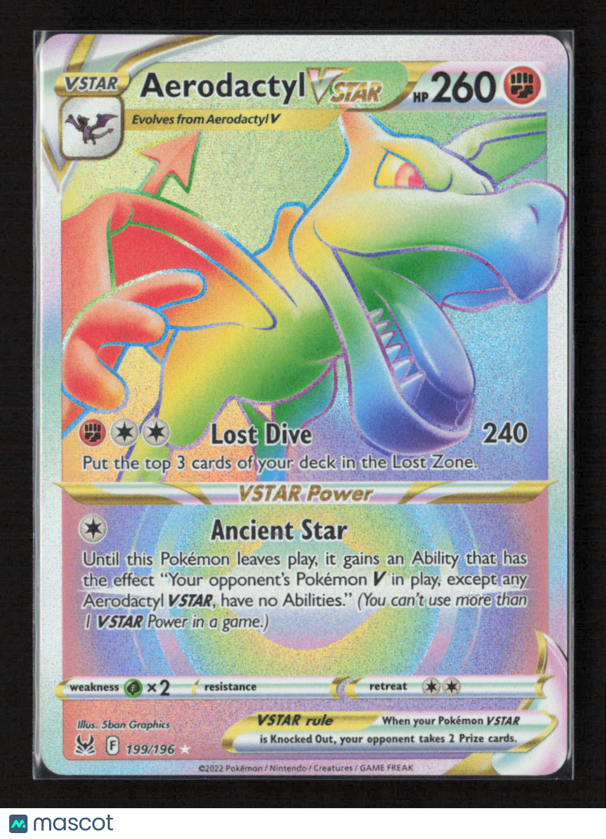 2022 Pokemon Aerodactyl VSTAR (Secret) #199/196 Secret Rare