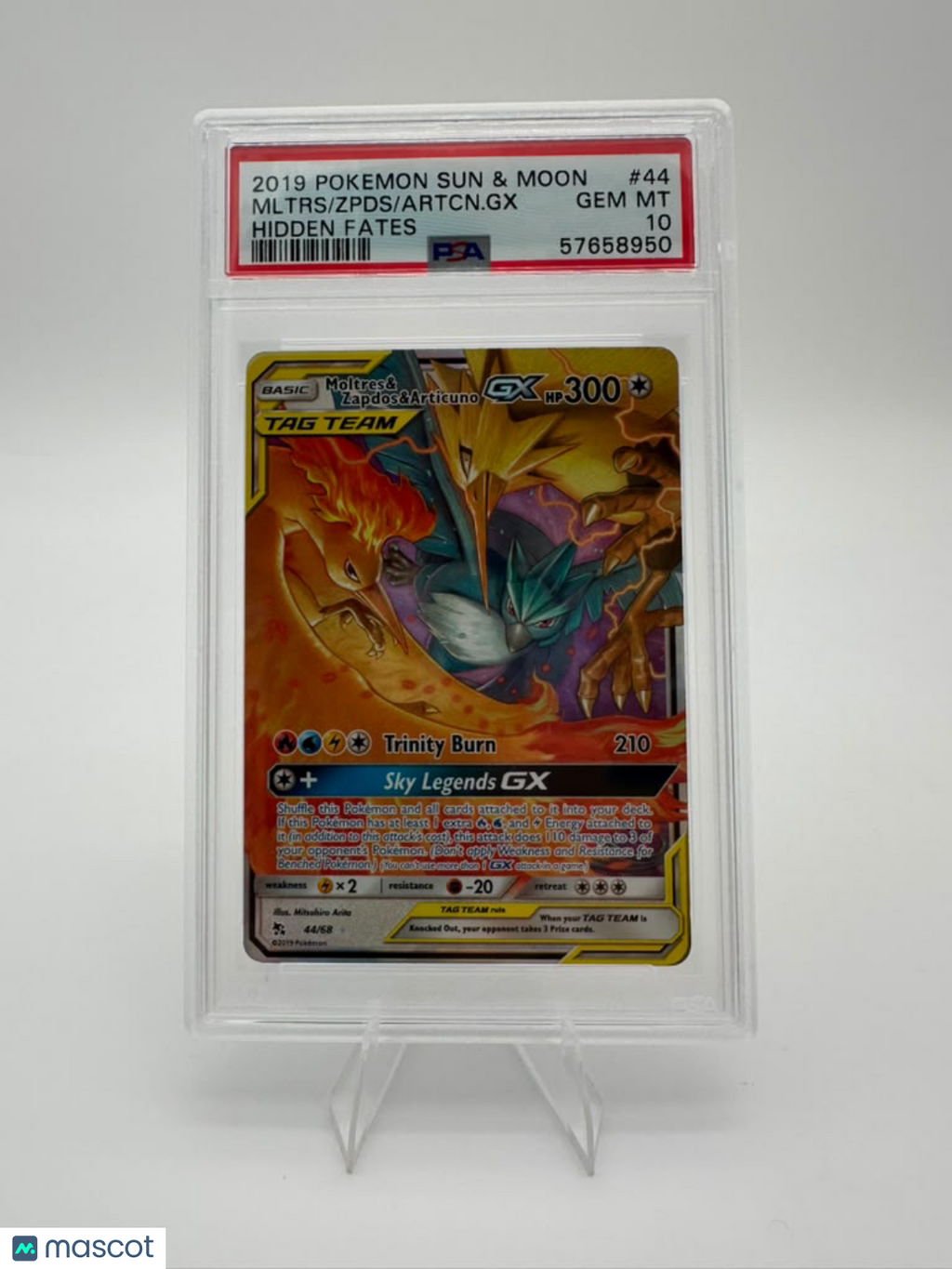 2019 Pokemon Sun & Moon Hidden Fates Artcn. GX Mltrs Zpds #44 Hidden Fates PSA 10